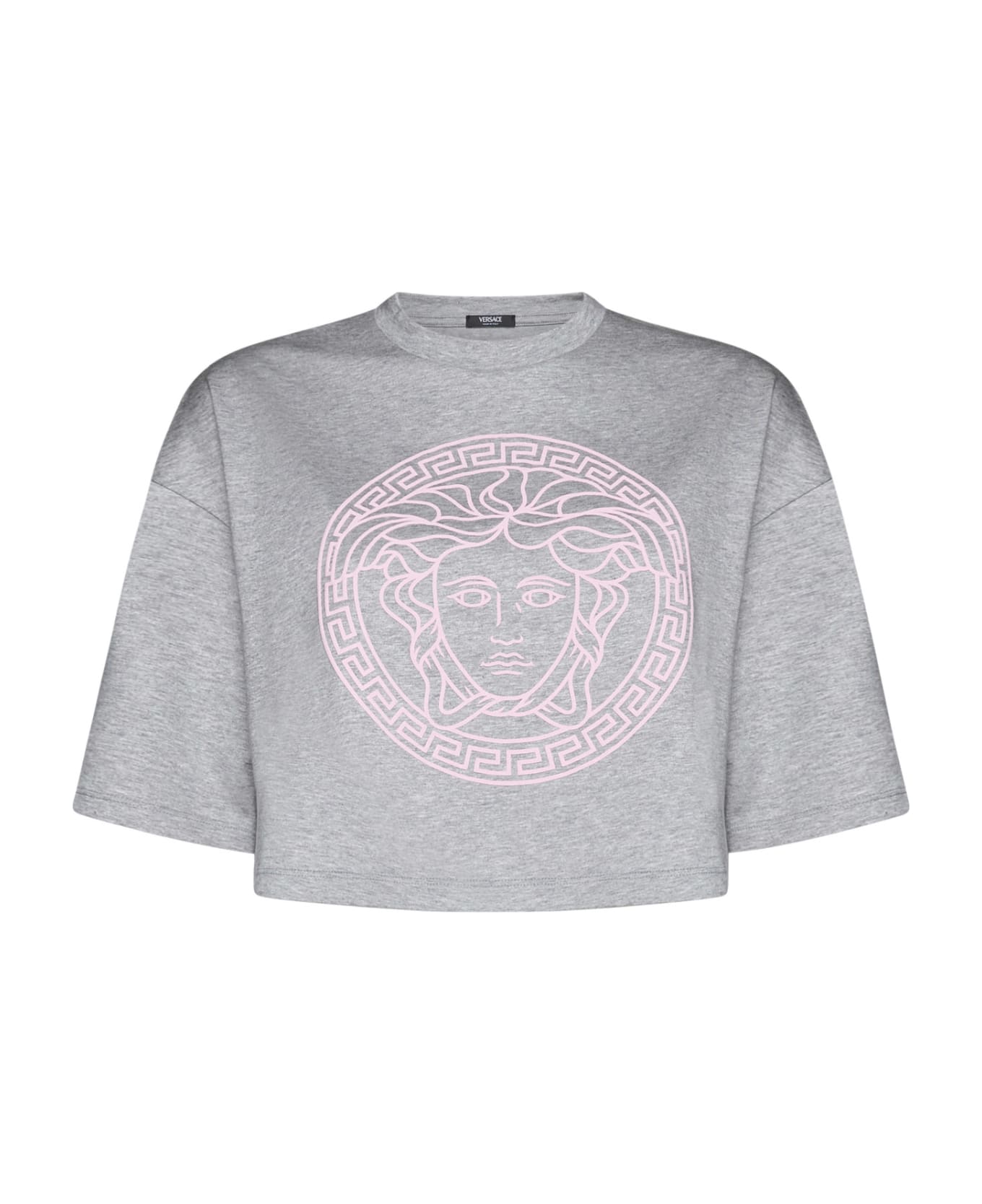Versace T-shirt With Logo - Gray melange+pale pink
