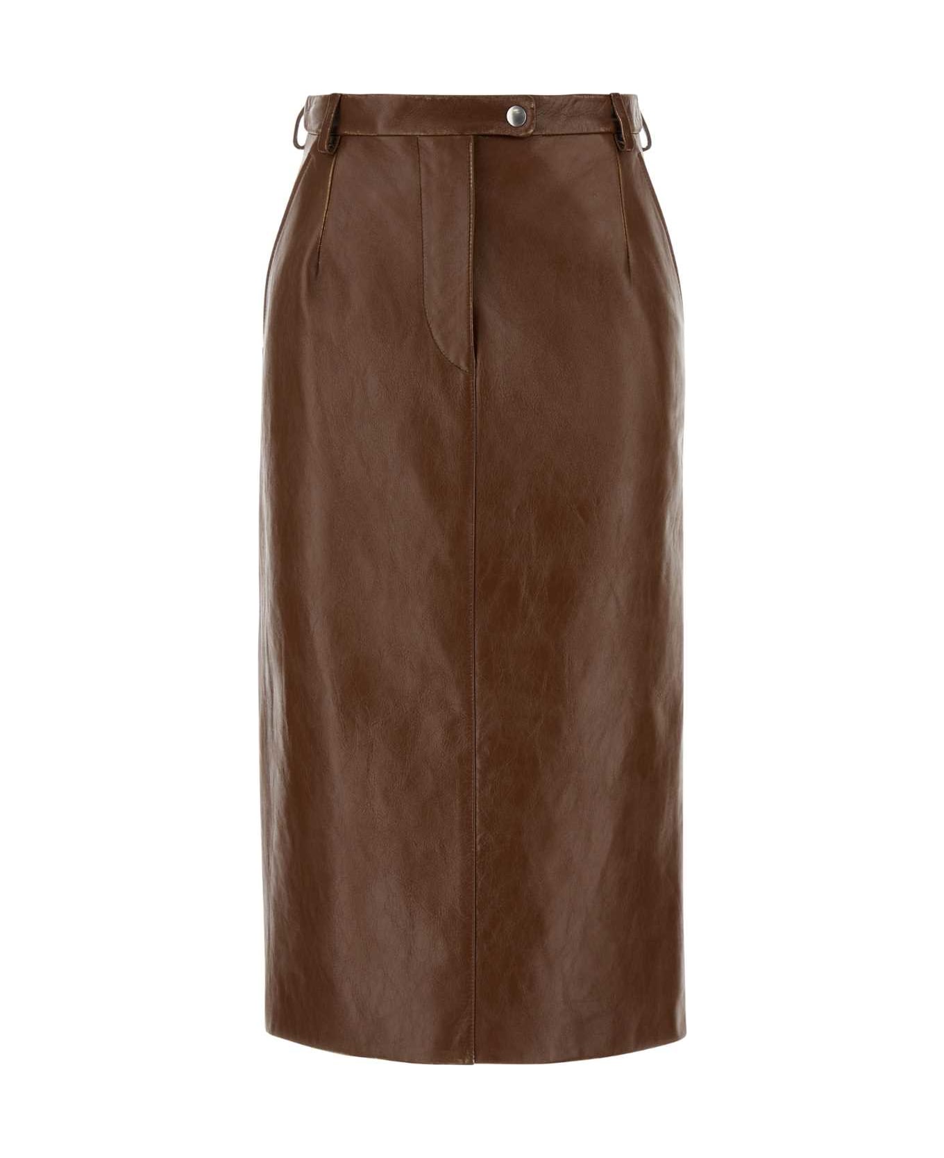 Prada Brown Leather Skirt - BRANDY