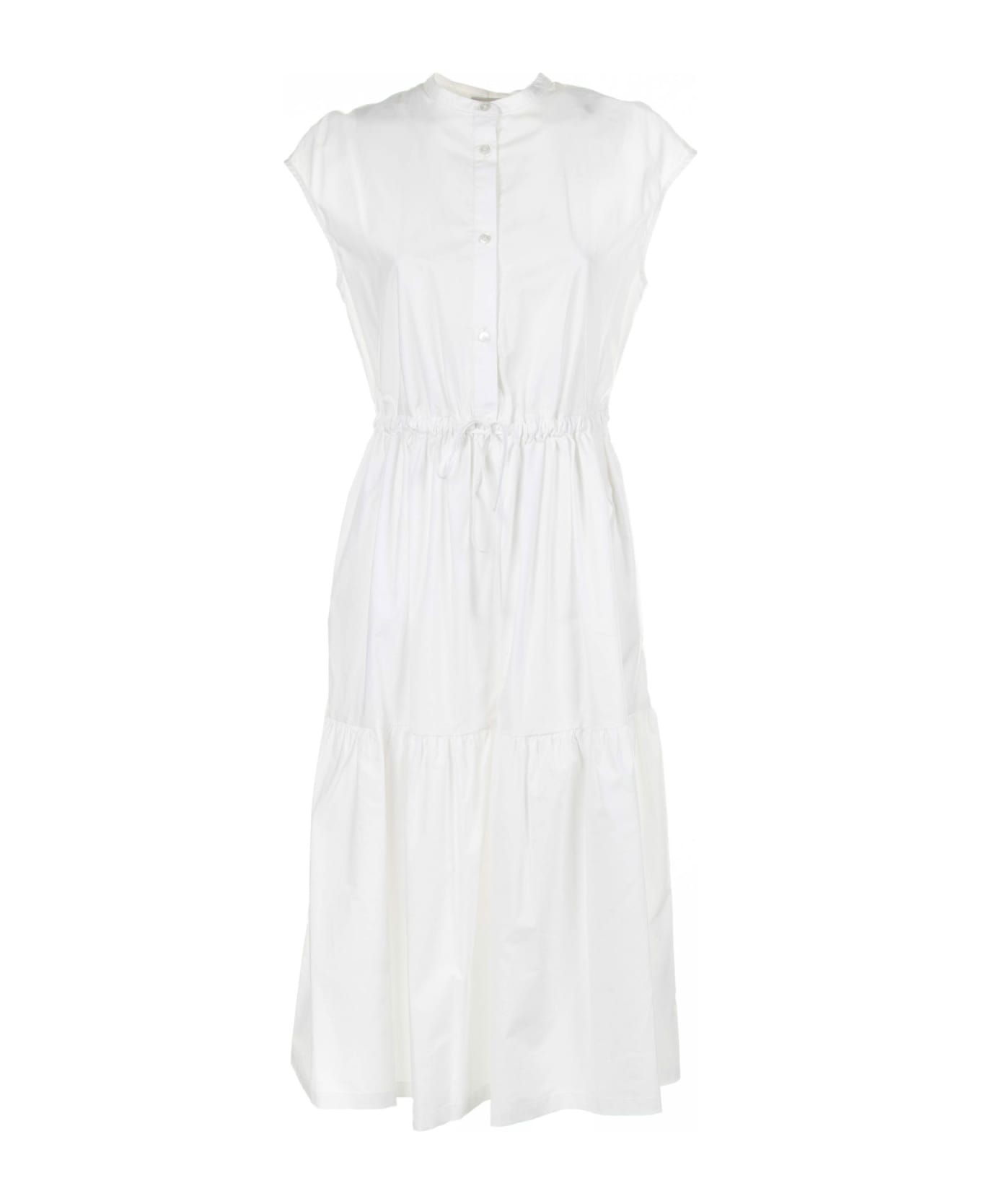Woolrich White Gathered Dress In Poplin - PLASTER WHITE