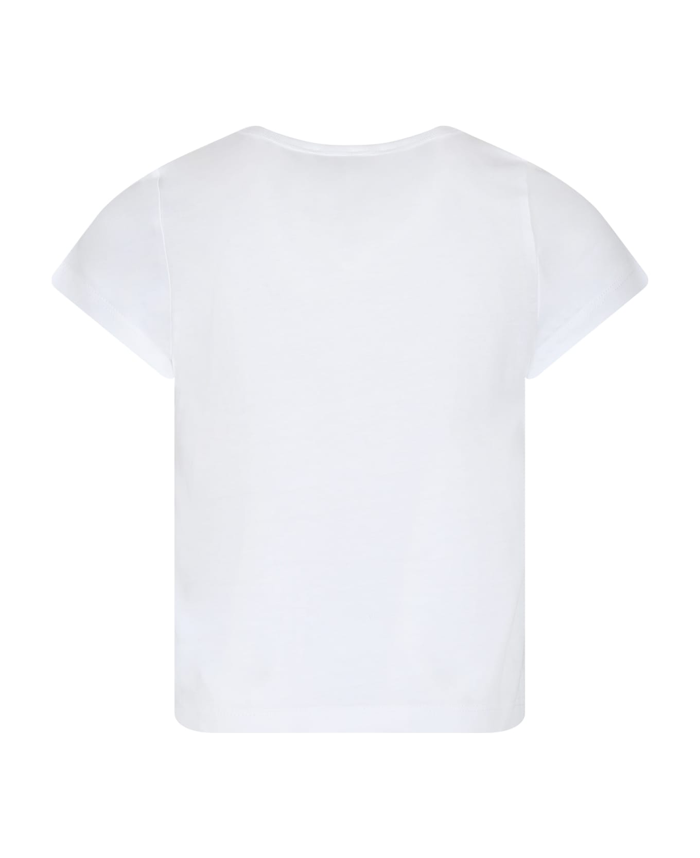 Rykiel Enfant White T-shirt For Girl With Tour Eiffel Print And Rhinestones - Ivory