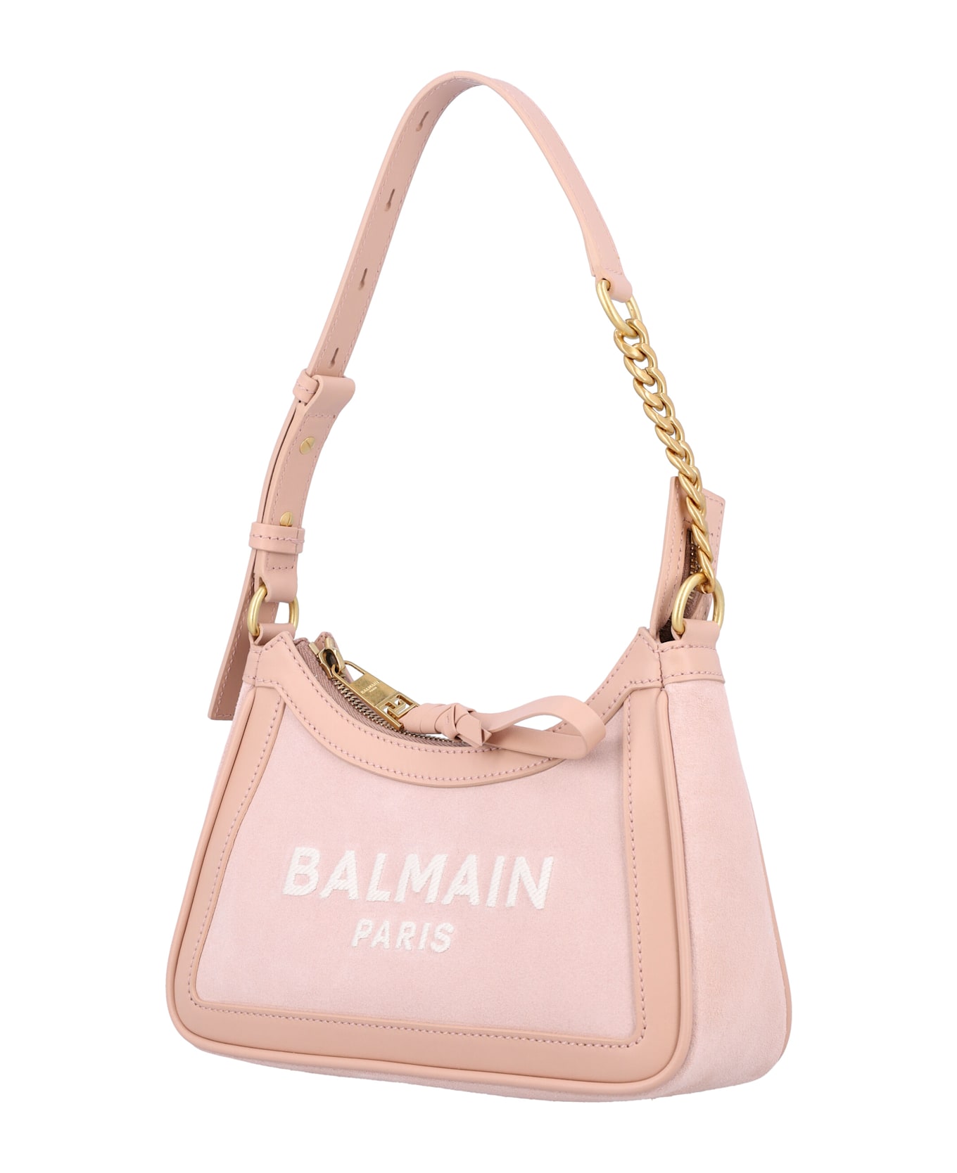 Balmain B-army Shoulder Bag-suede Leather&logo - NUDE ROSÉ