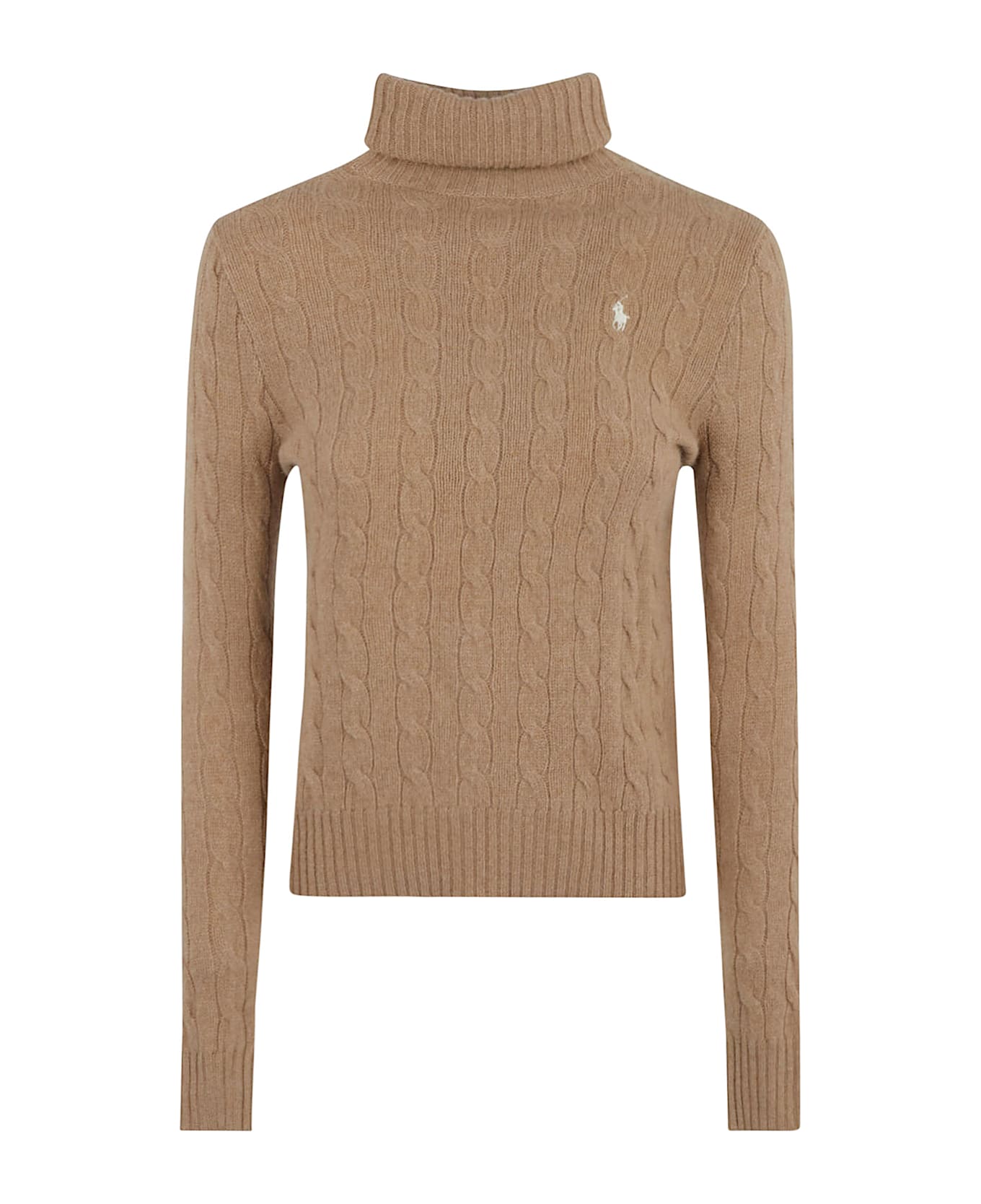 Ralph Lauren Logo Embroidered Roll-neck Cable Knit Sweater - Medium Beige