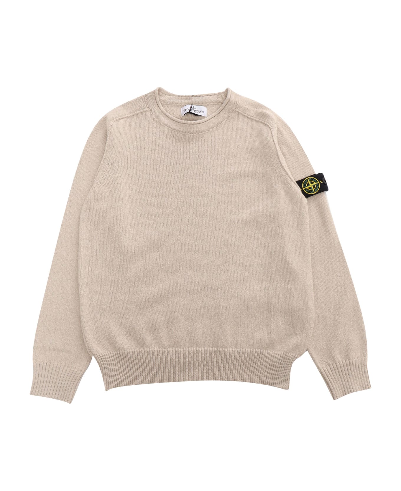 Stone Island Junior Beige Sweater With Logo - WHITE