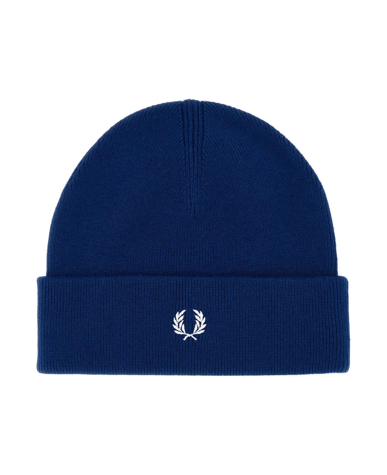 Fred Perry Electric Blue Wool Blend Beanie Hat - BLUE