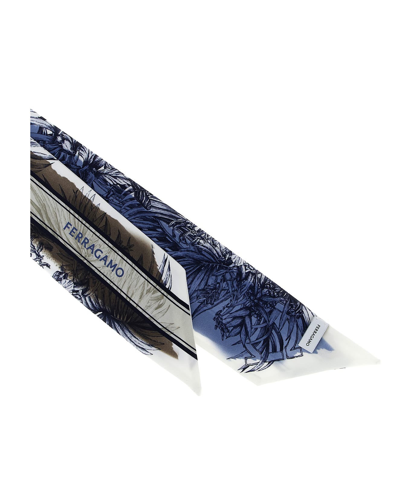 スカーフ FERRAGAMO Bandeau 'Gravure' print (785720 AZZURROMARRONE) Gravure print silk mini bandeau - Women | Ferragamo