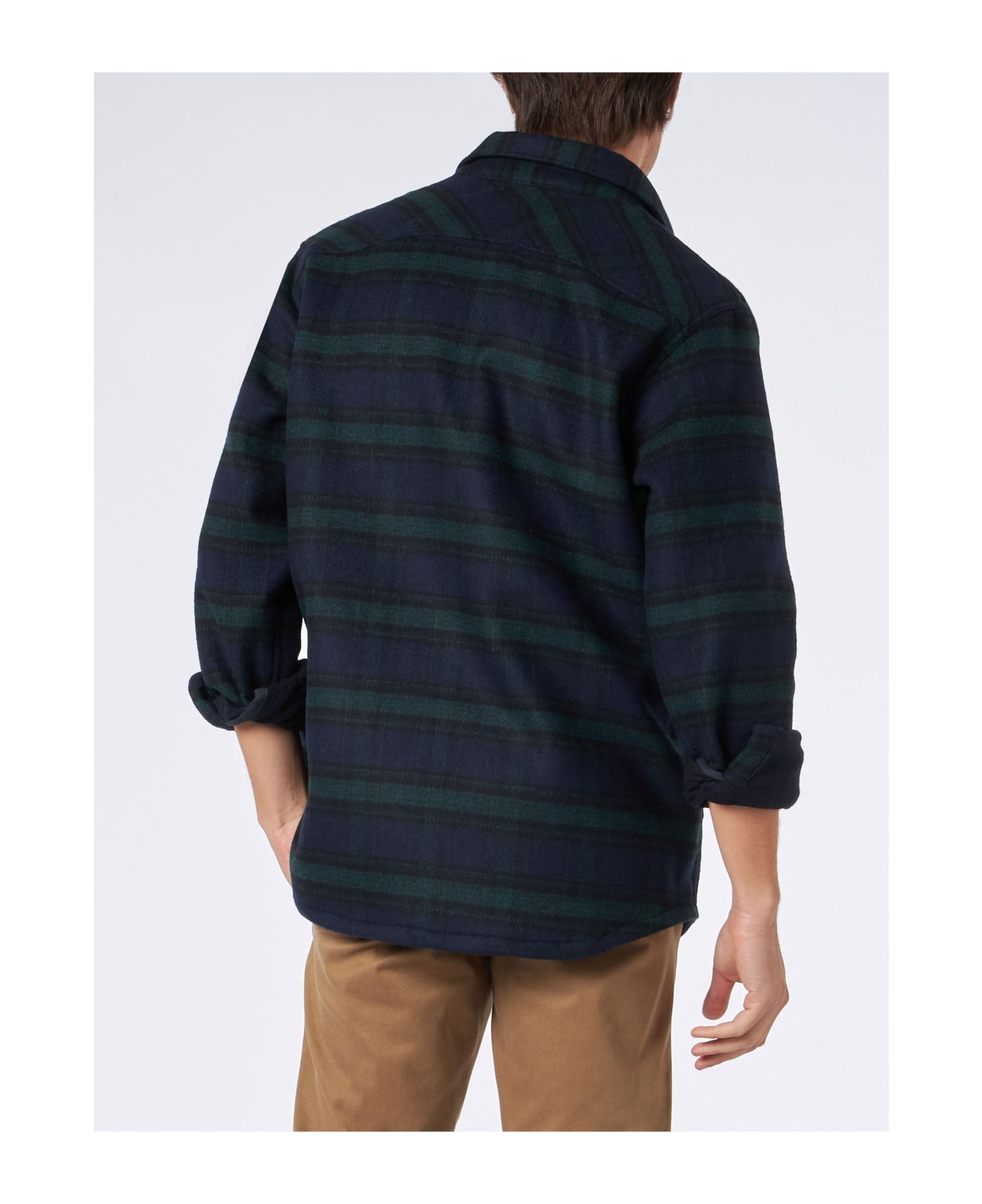 MC2 Saint Barth Man Wooly Tartan Overshirt With Pockets And Patches - BLUE