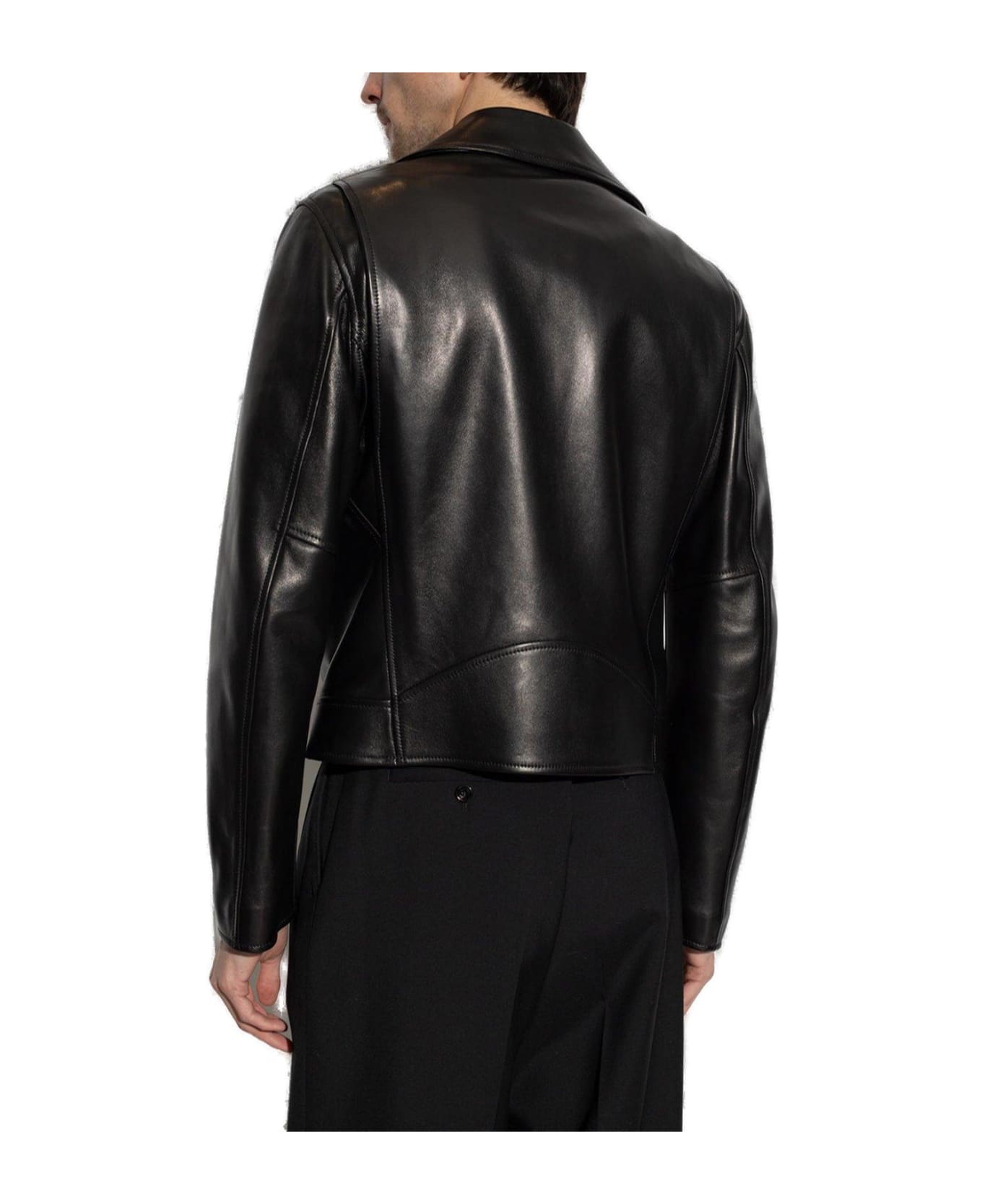 Versace Zip-up Leather Biker Jacket - Black
