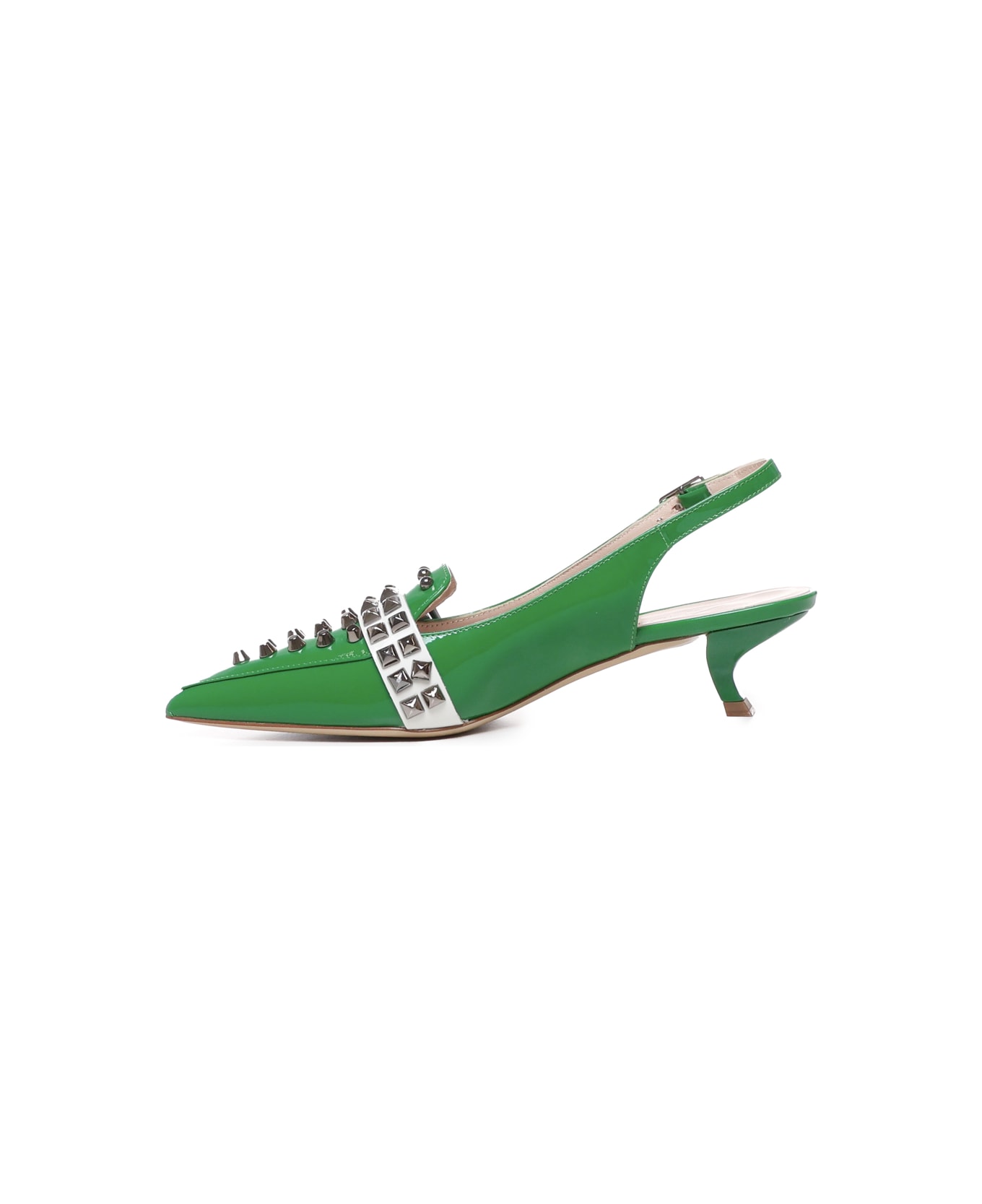 Alchimia Patent Slingback With Studs And Buckle - Green