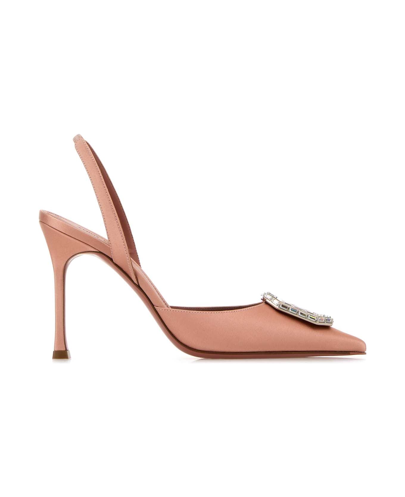 Amina Muaddi Pink Satin Camelia Pumps - POWDER90MMSRHEEL