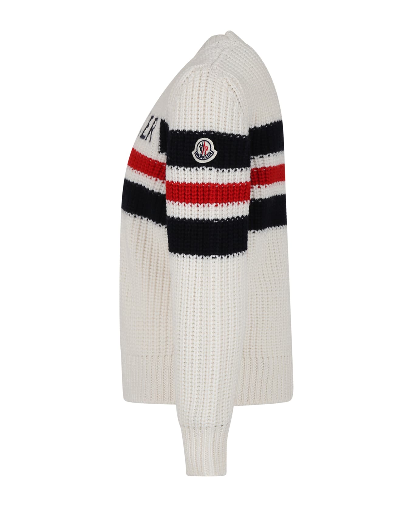 Moncler Ivory Sweater For Boy With Logo - Ivory