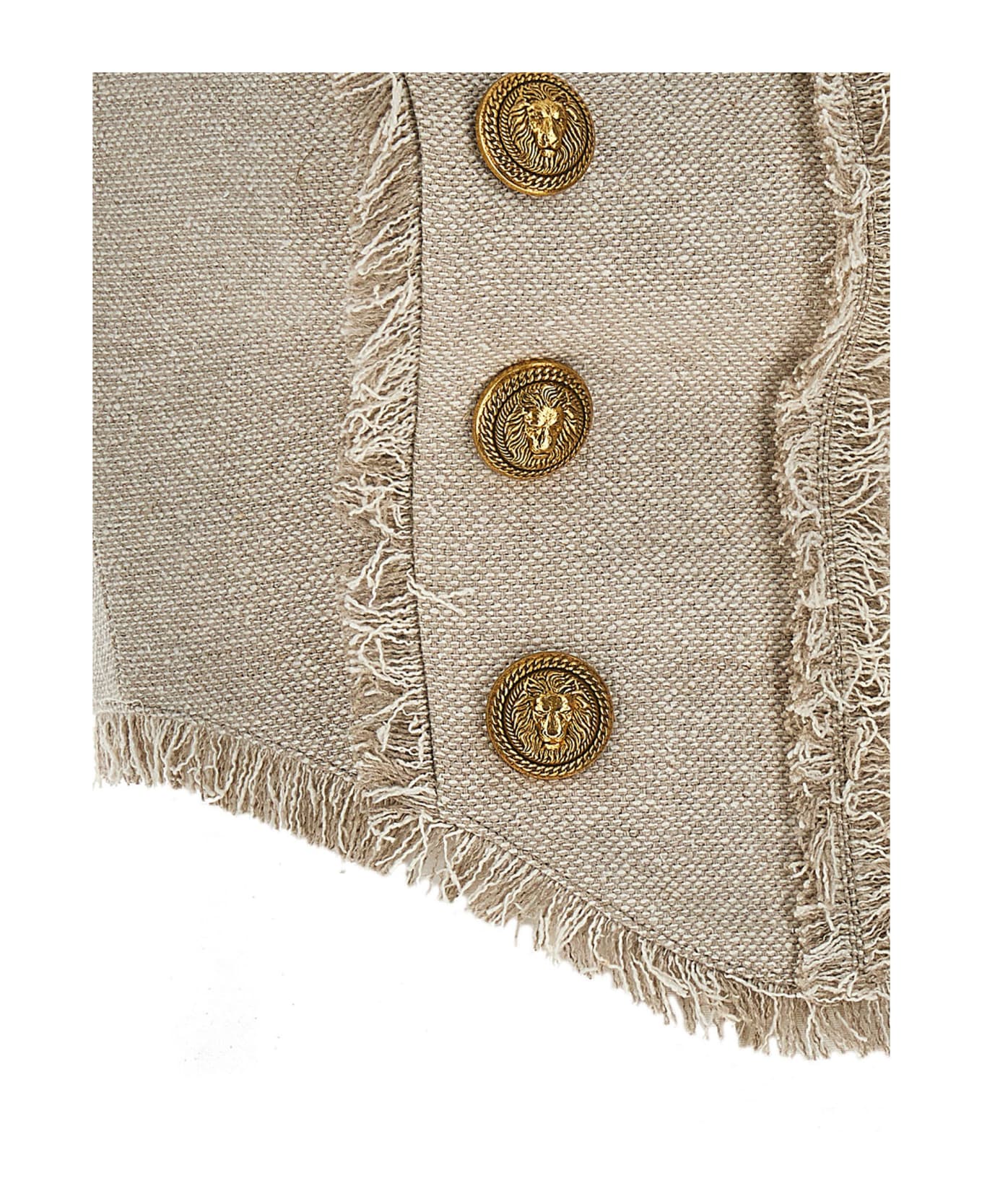 Balmain Linen Cropped Canvas Top - Beige