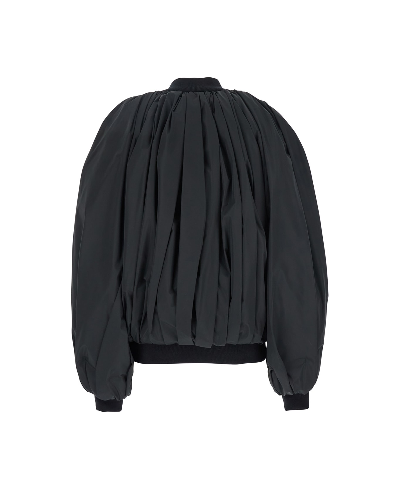 Balenciaga Black Bomber Draped Jacket With Elastic Rear Hem In Tech Fabric Woman - Black