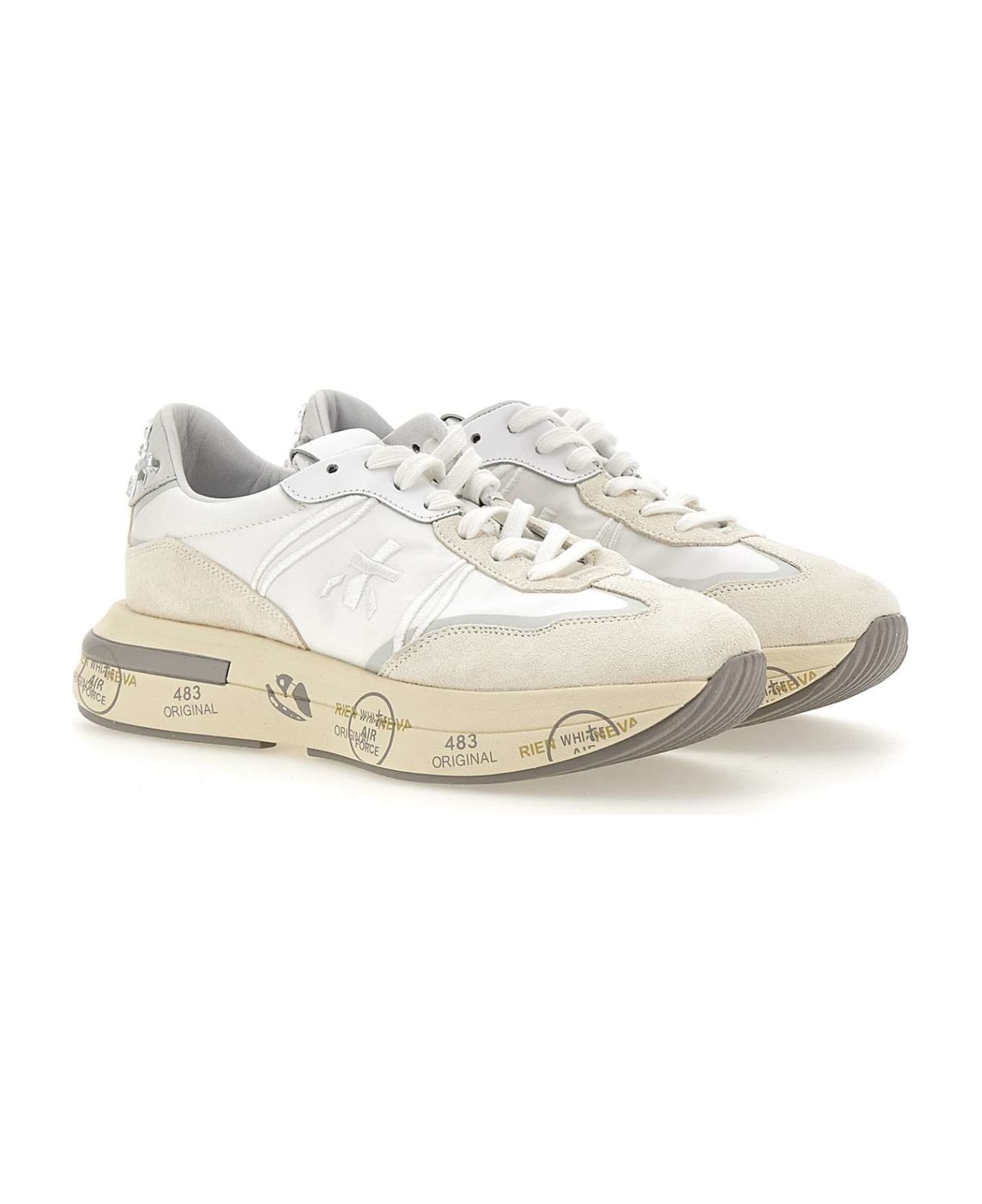 Premiata "cassie 6717" Leather And Fabric Sneakers - WHITE