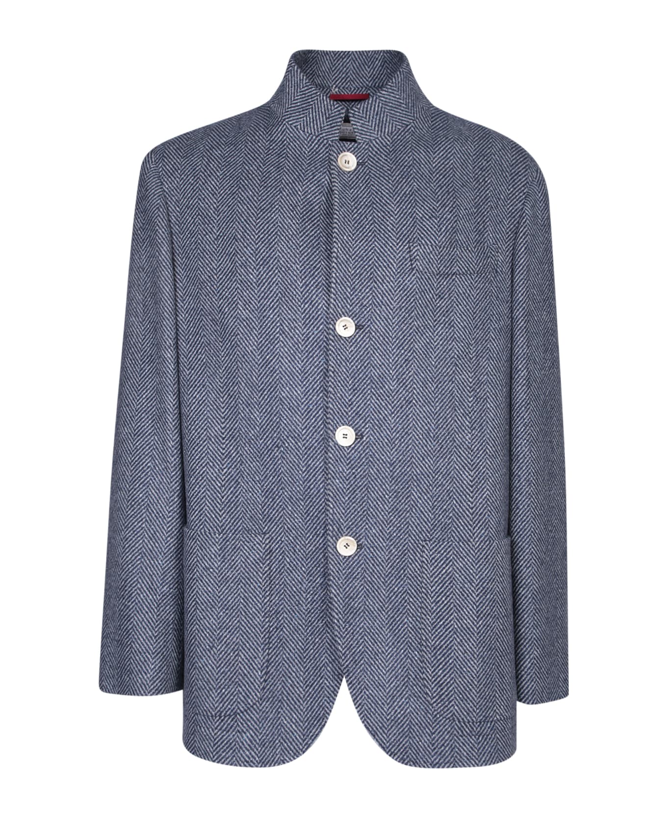 Brunello Cucinelli Blue Herringbone Wool Jacket - Blue