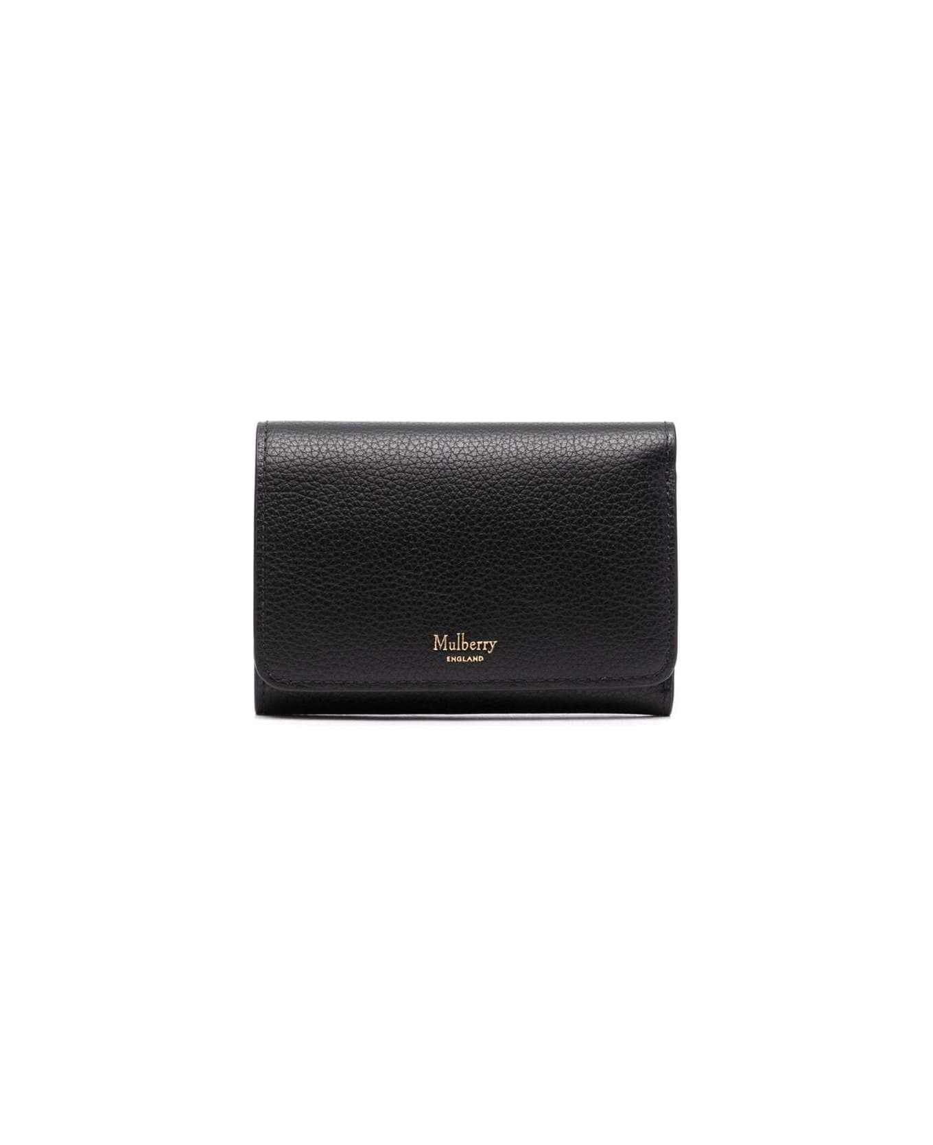 Mulberry Black Wallet With Logo And Button Fastening In Grained Leather Woman - BLACK