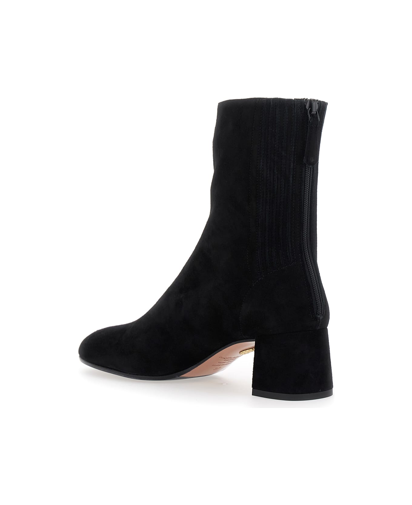Aquazzura 'saint Honore' Black Ankle Boots With Low Block Heel And Rear Zip Closure In Suede Woman - Black