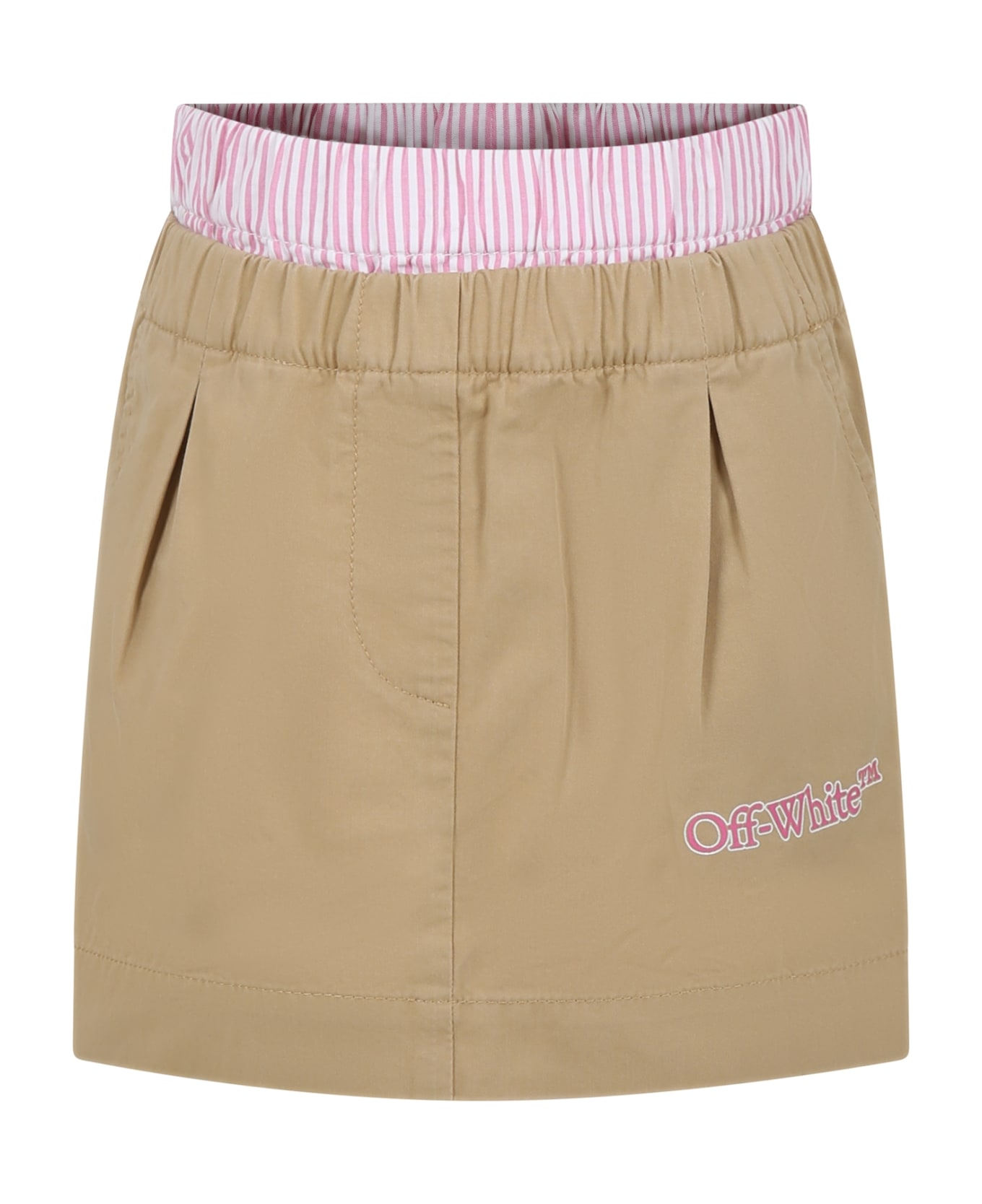 Off-White Beige Skirt For Girl With Logo - Beige