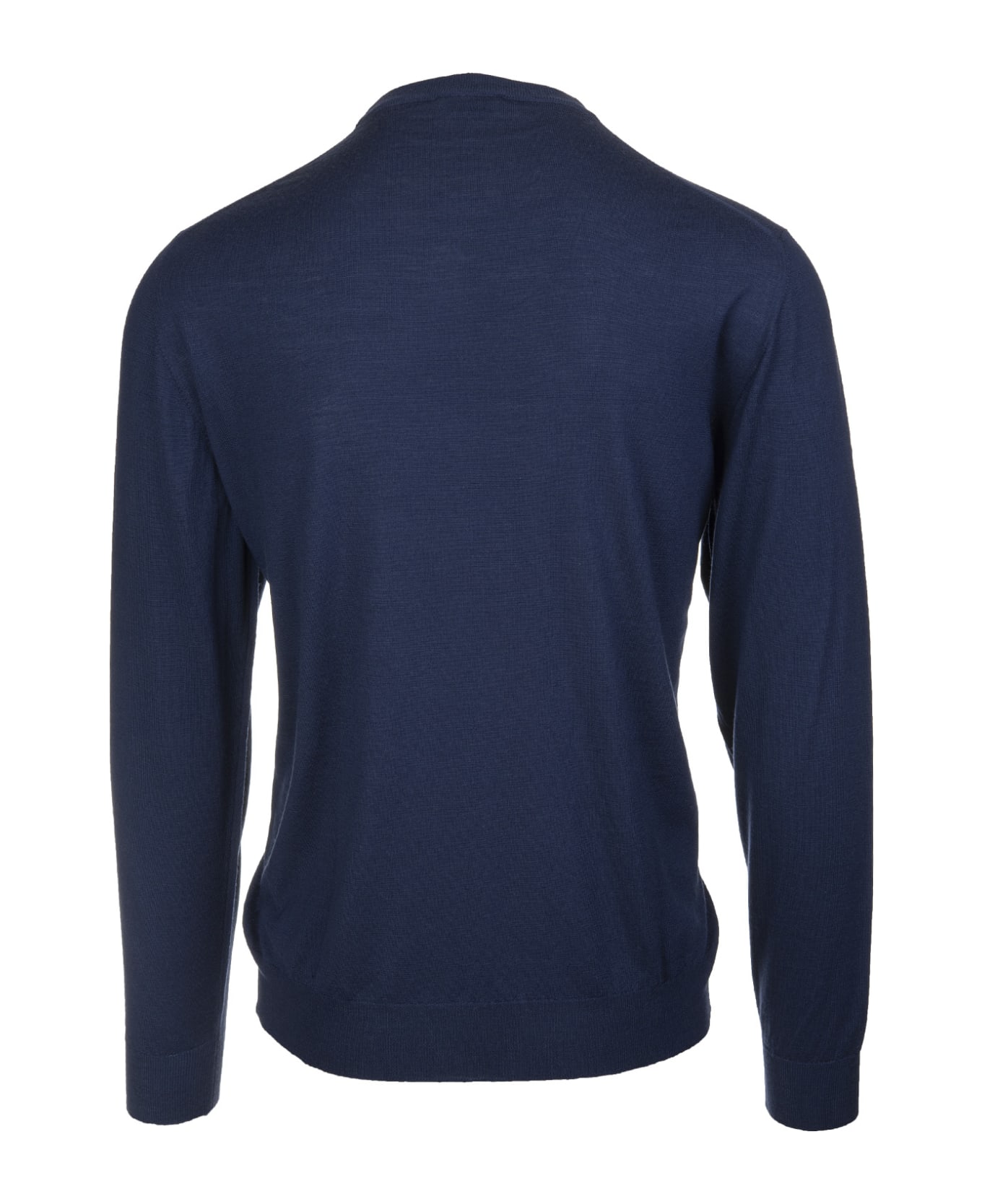 Fedeli Round-neck Pullover In Dark Blue Wool - Blue
