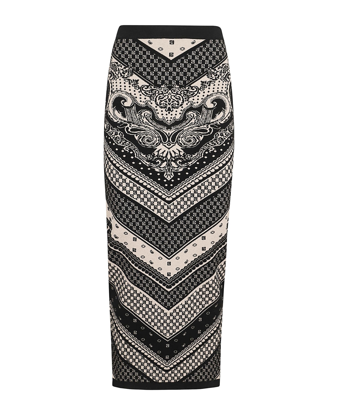 Balmain Paisley & Monogram Knit Midi Skirt - Gfe Ivoire Noir スカート