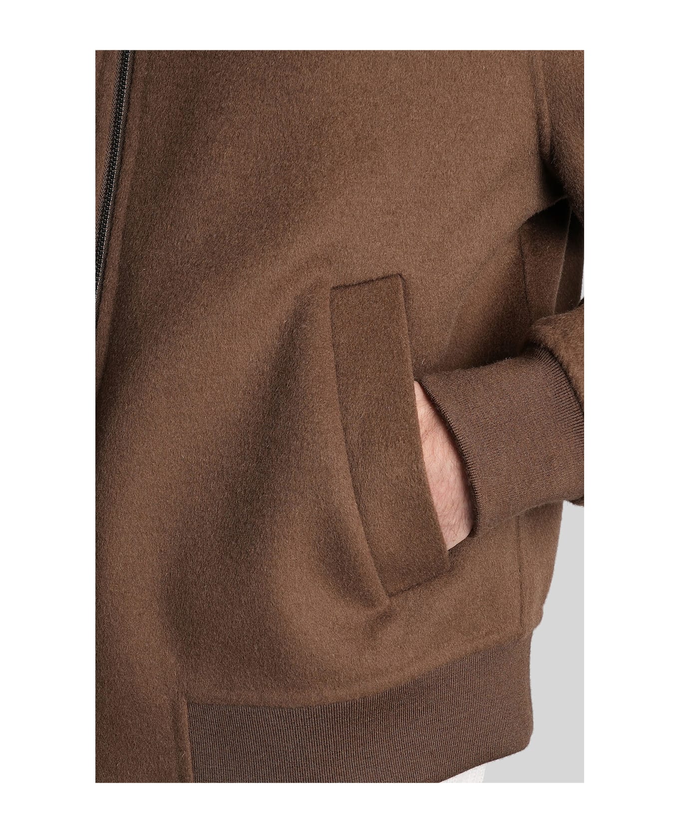 Low Brand Bomber Double Wool Bomber Jacket In Brown Wool - brown