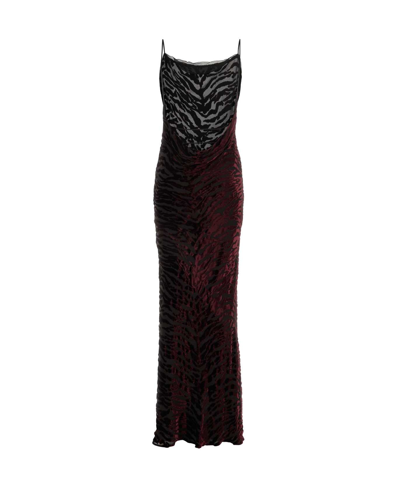 Saint Laurent Printed Viscose Blend Long Dress - NOIRBORDEAUX ワンピース＆ドレス