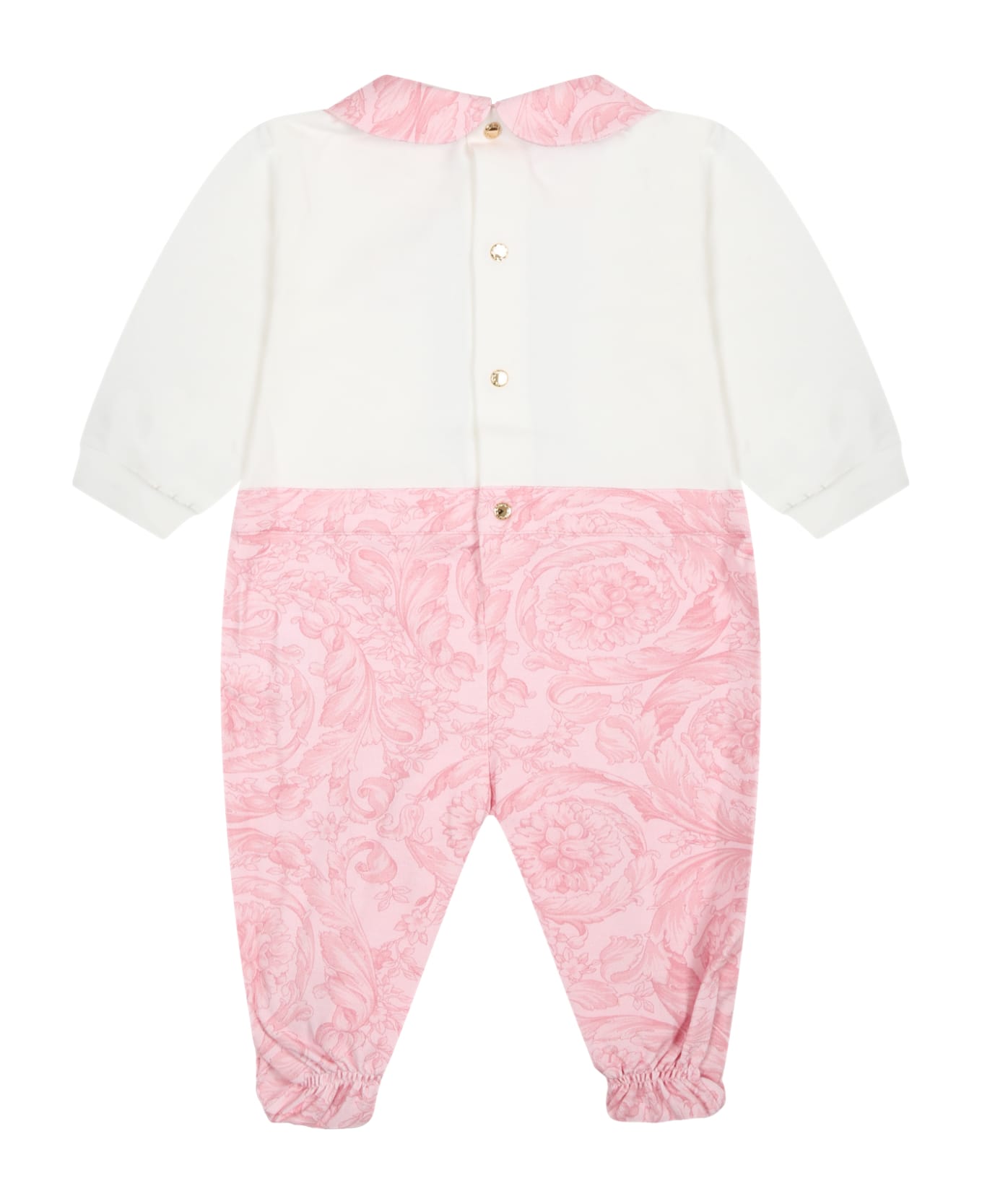 Versace Pink Baby Jumpsuit With Baroque Print - Pink ボディスーツ＆セットアップ