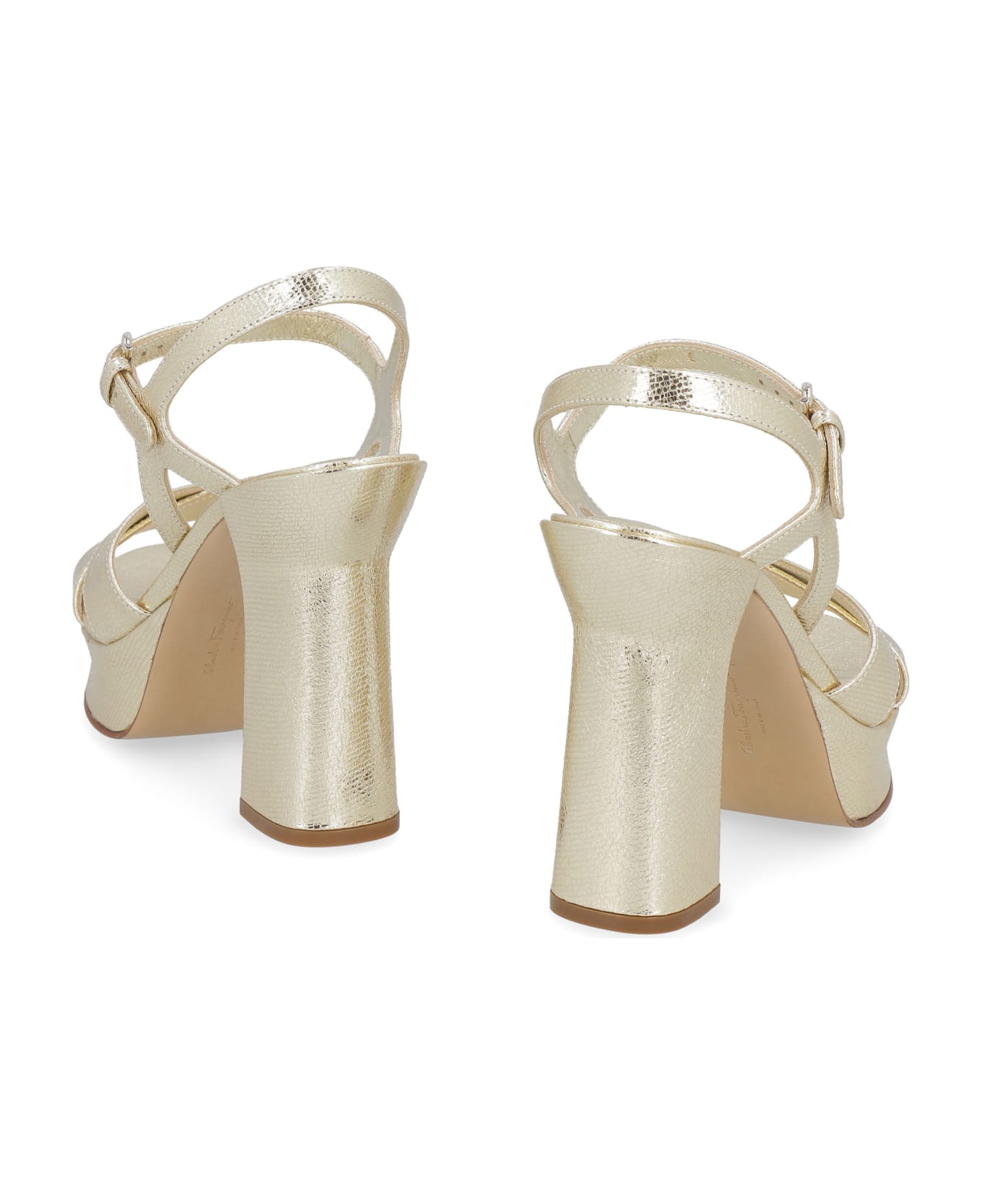 Ferragamo Sonya Leather Platform Sandals - Gold サンダル