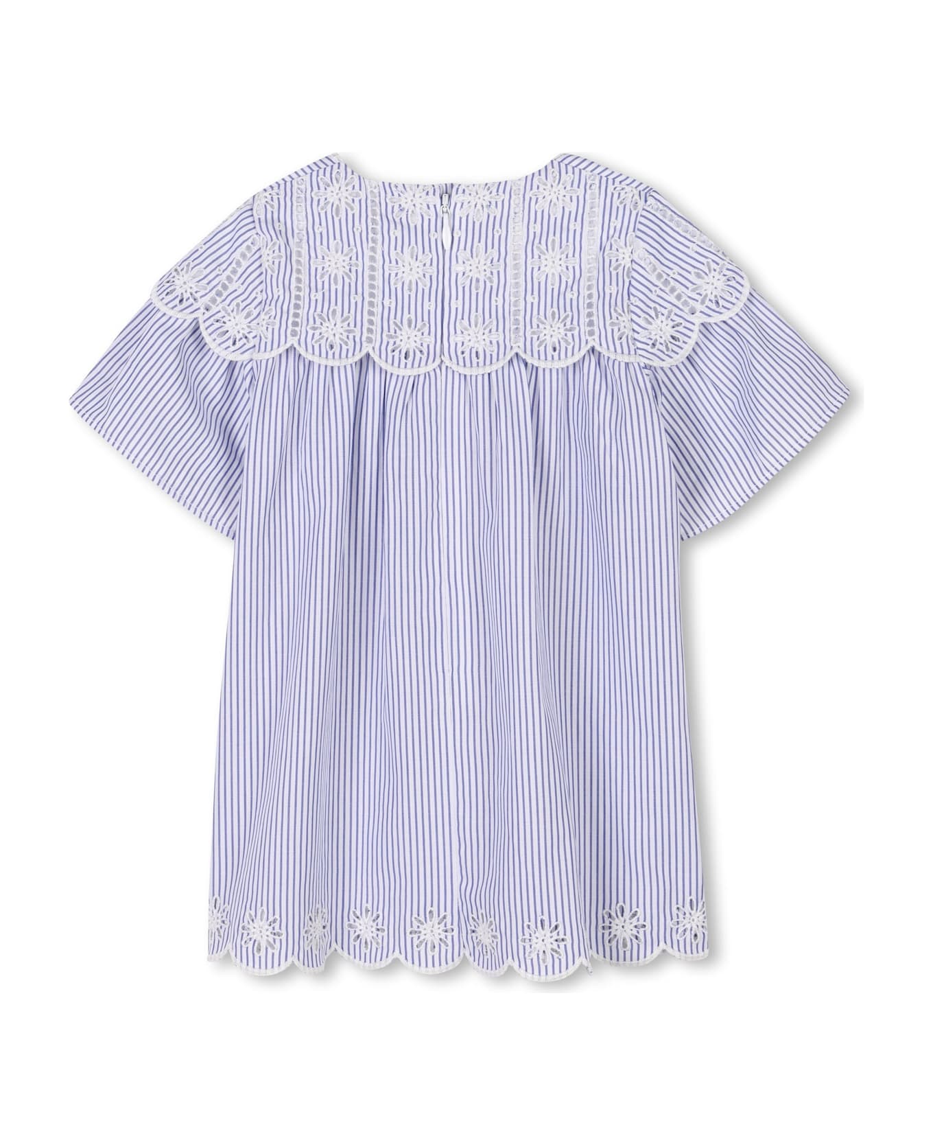 Chloé Abito A Righe Con Ricamo A Fiori - White