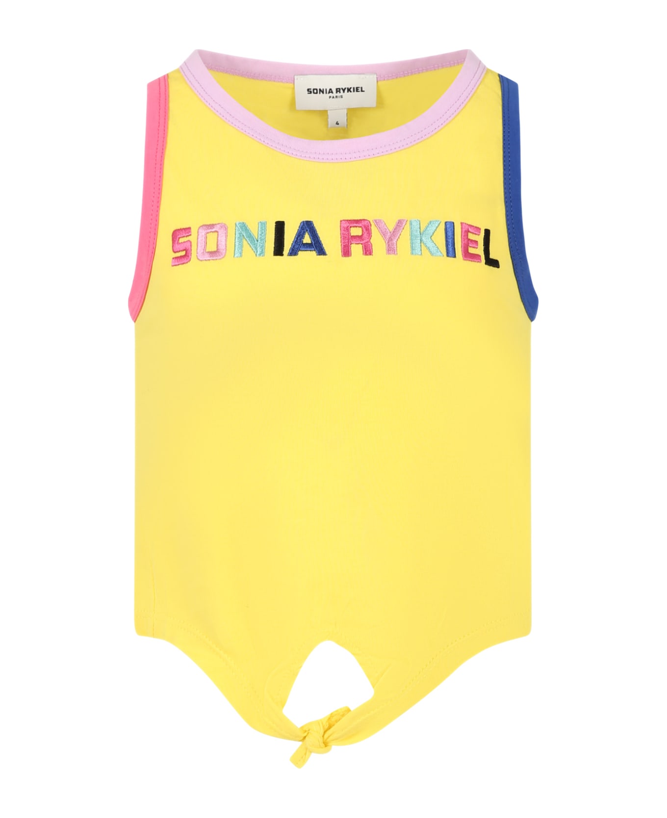 Rykiel Enfant Yellow T-shirt For Girl With Embroided Logo - Yellow Tシャツ＆ポロシャツ