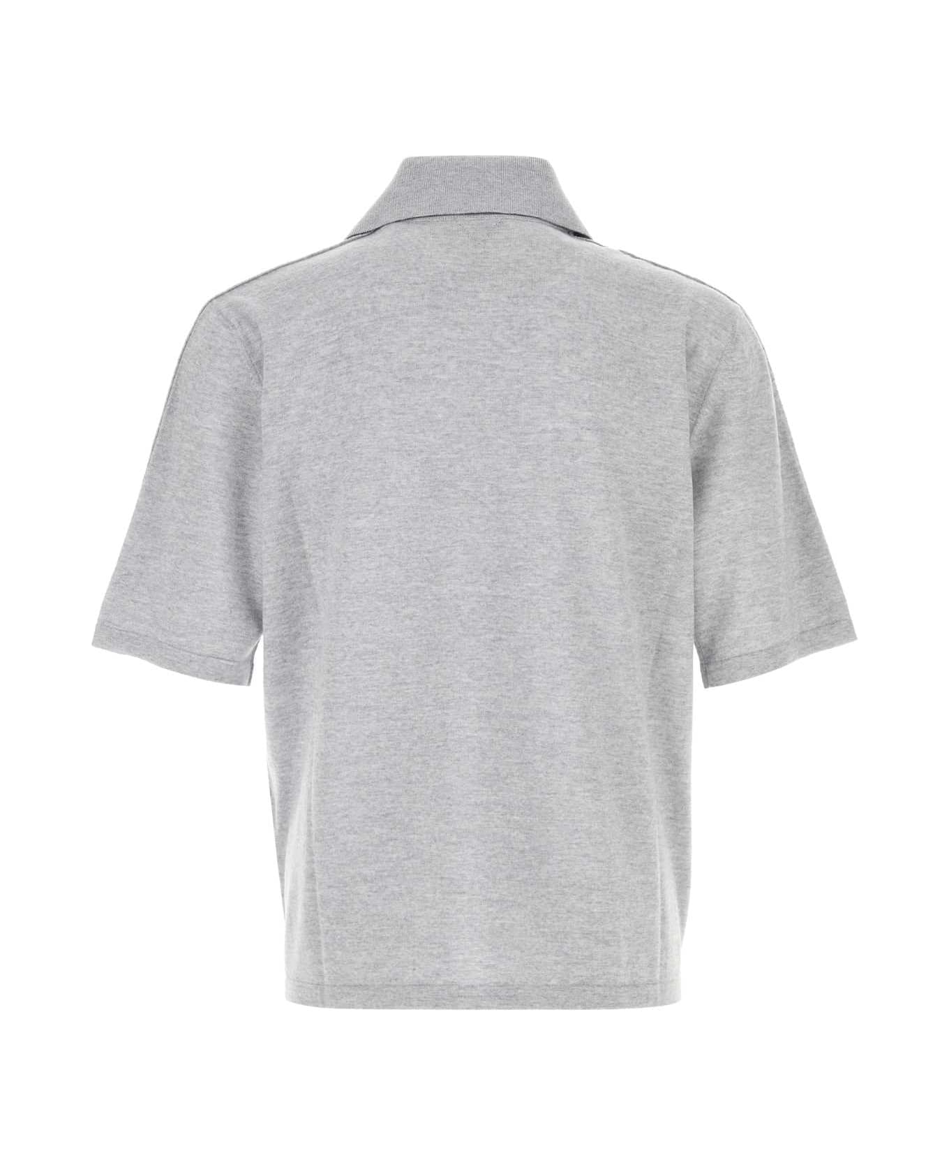 Bottega Veneta Grey Wool Polo Shirt - GREYMELANGE