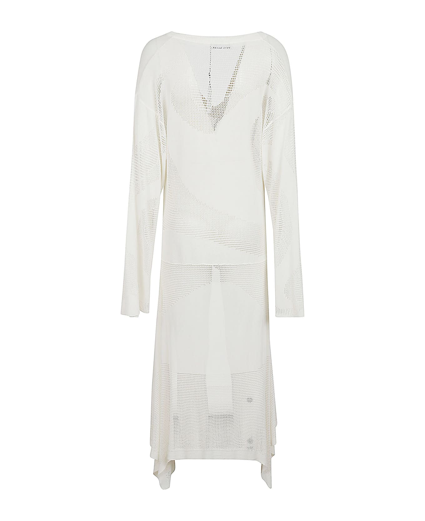 The Attico V-neck Perforated Asymmetric Mini Dress - White