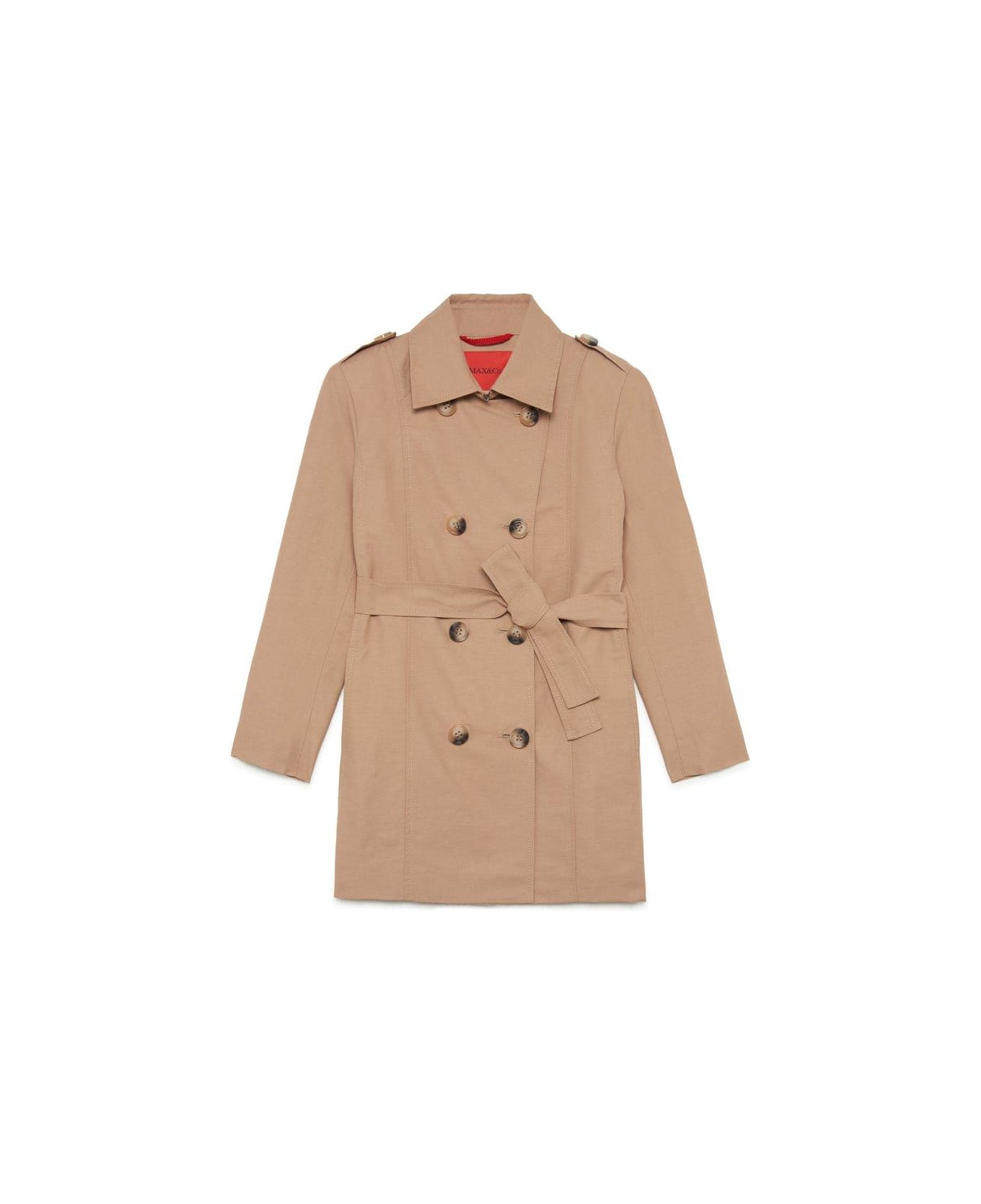 Max&Co. Belted Double-breasted Long Sleeved Coat - Brown