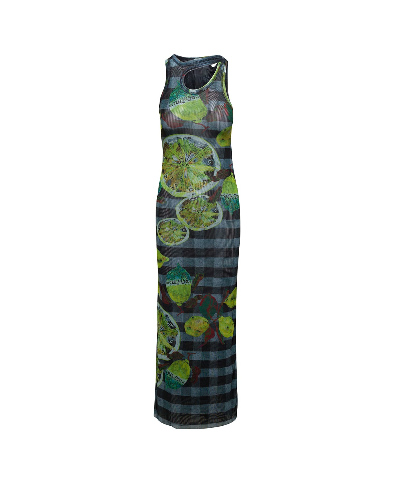Ottolinger Long Multicolor Asymmetric Dress With Cut-out And Lemon Print In Mesh Woman - Multicolor