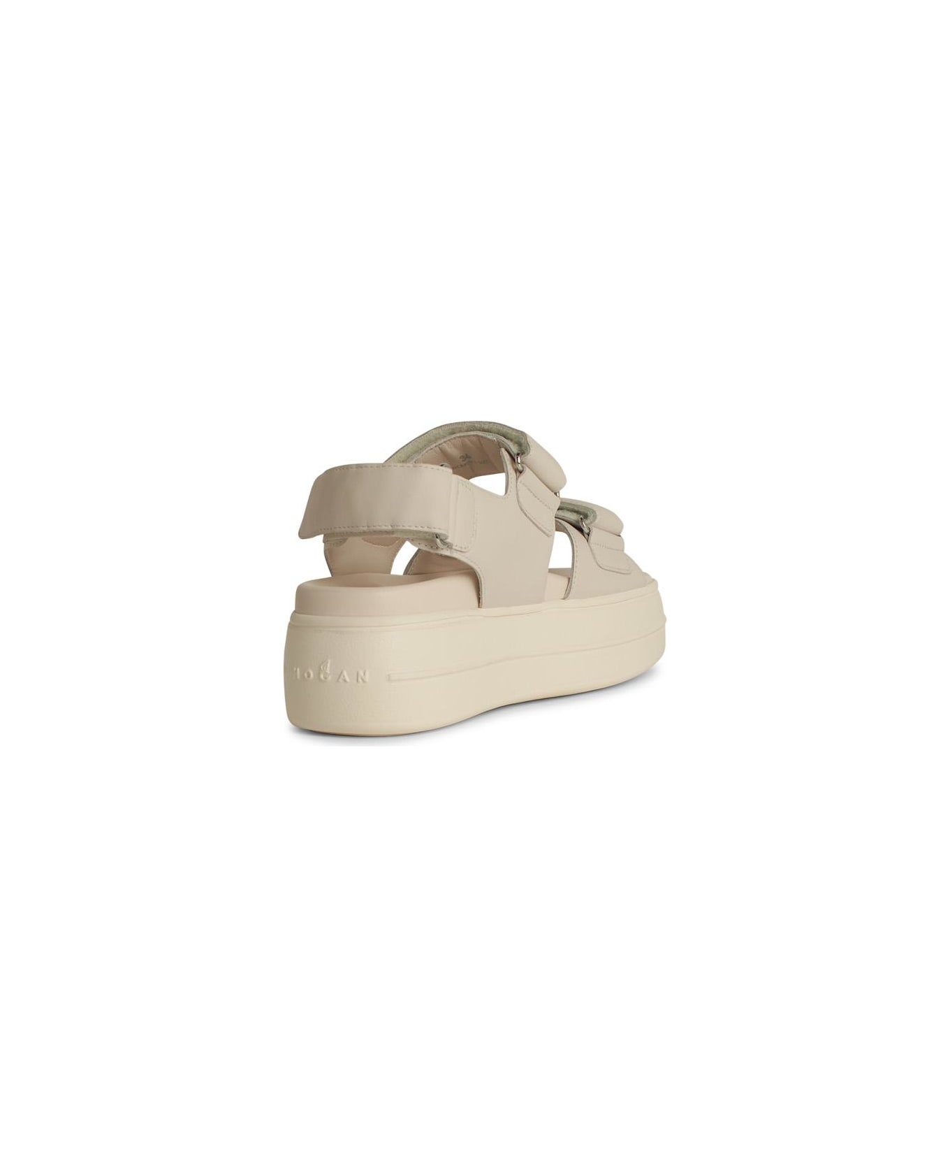 Hogan 
h680
 Black Leather Sandals - Ivory