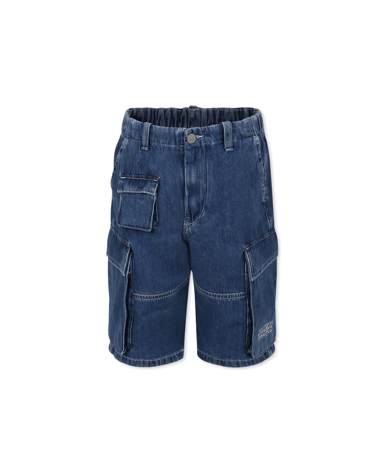 MM6 Maison Margiela Blue Cargo Shorts For Kids With White Logo - Denim