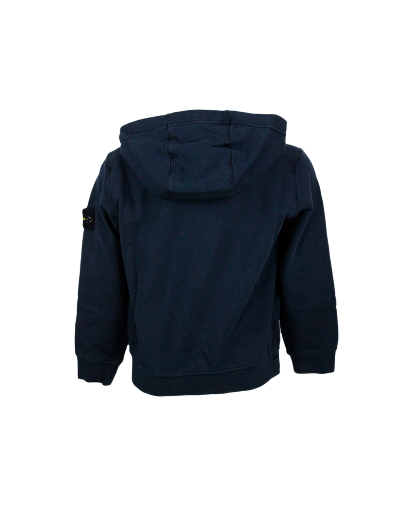 Stone Island Junior Cotton Sweatshirt With Hood And Zip Closure. Kangaroo Pockets And Logo On The Sleeve - Blu ニットウェア＆スウェットシャツ
