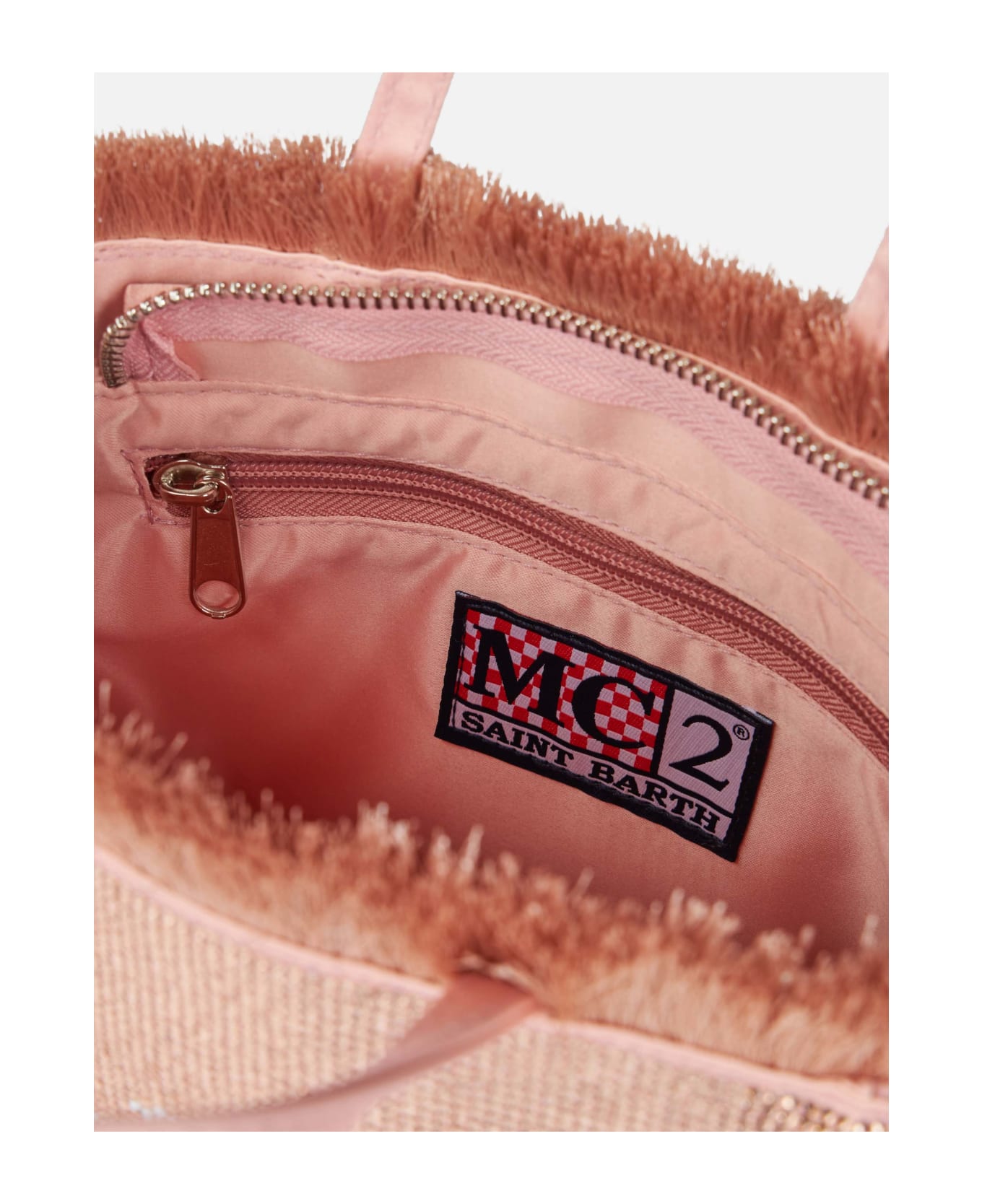 MC2 Saint Barth Mini Vanity Fringed Bag With Rose Gold Rhinestones - PINK