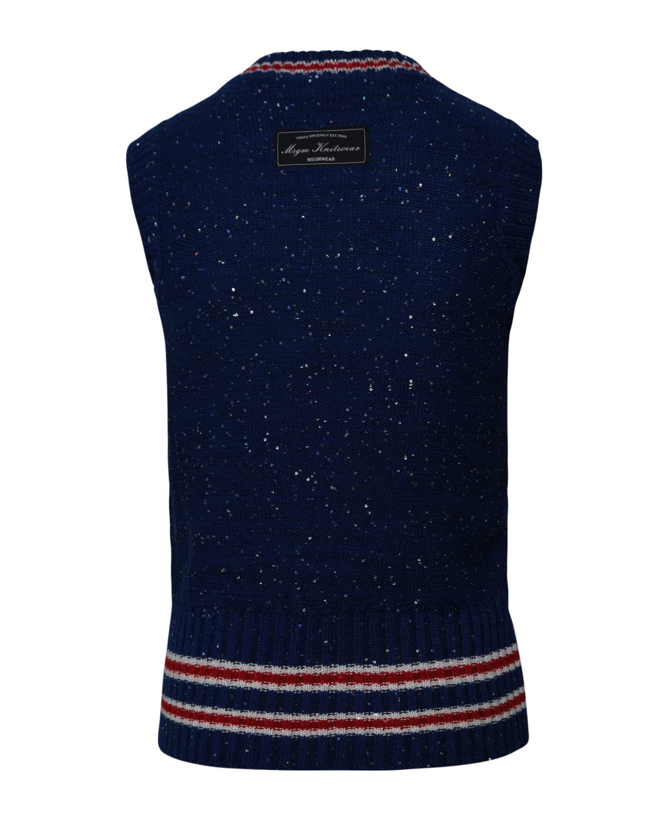 MSGM Blue Wool Blend Varsity Sweater - Blue