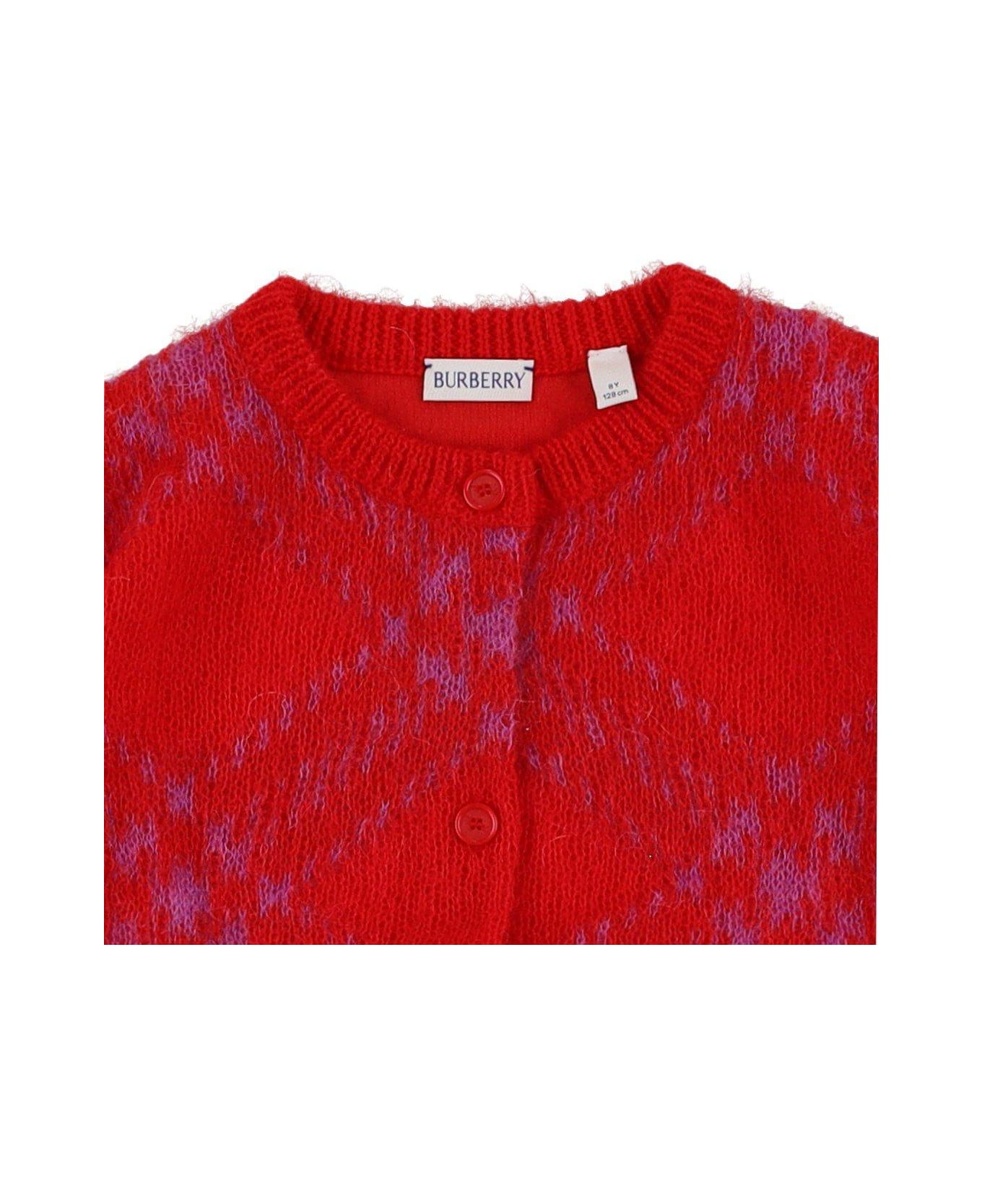 Burberry Checkered Buttoned Cardigan - Rosso
