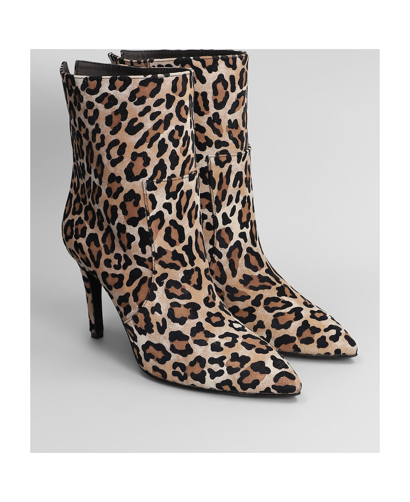 Via Roma 15 High Heels Ankle Boots In Animalier Suede - Animalier