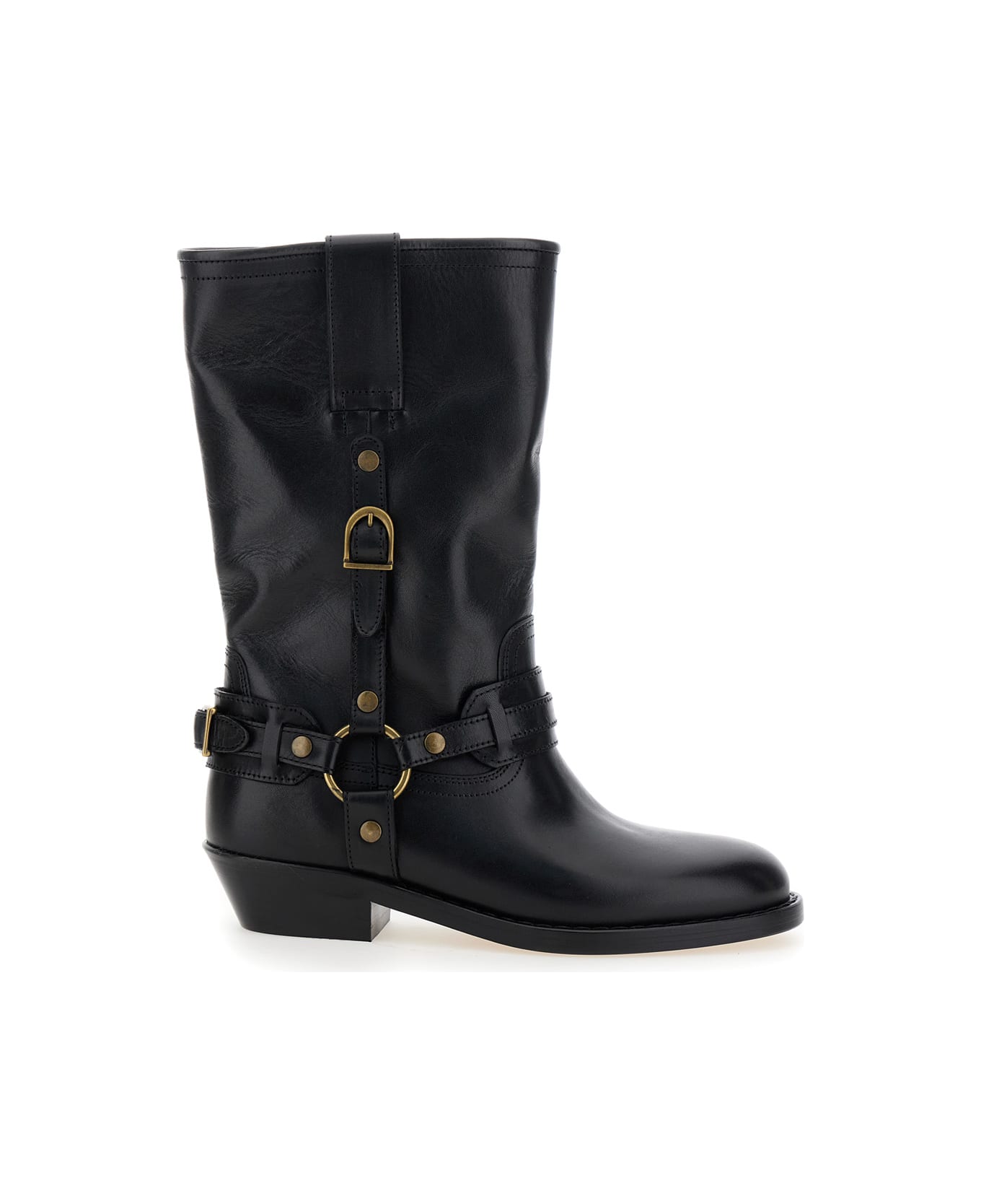 Isabel Marant 'heiko' Black Ankle Boots With Studs And Ring In Leather Woman - Black ブーツ