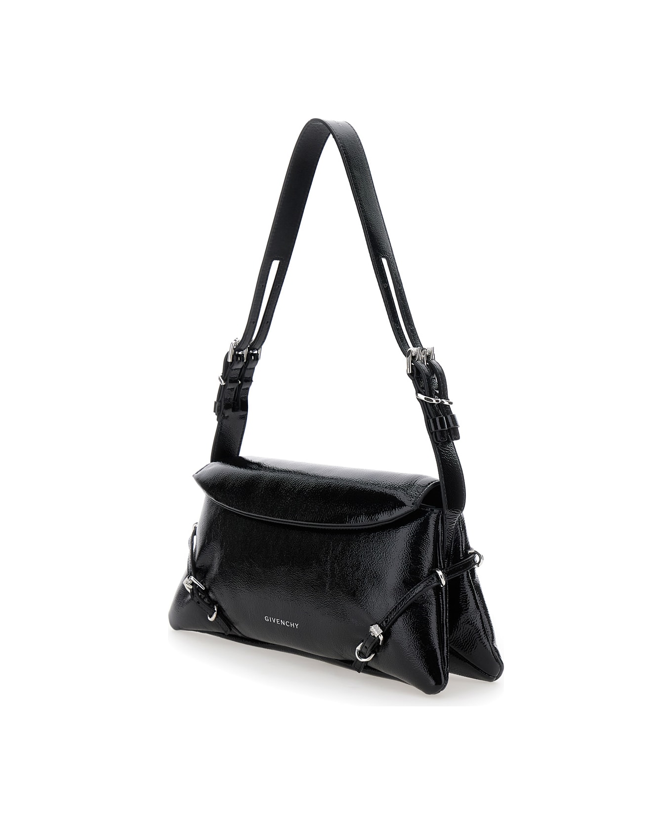 Givenchy 
ptit Voyou
 Black Shoulder Bag With Logo Lettering On The Front And Adjustable Shoulder Strap In Leather Woman - Black