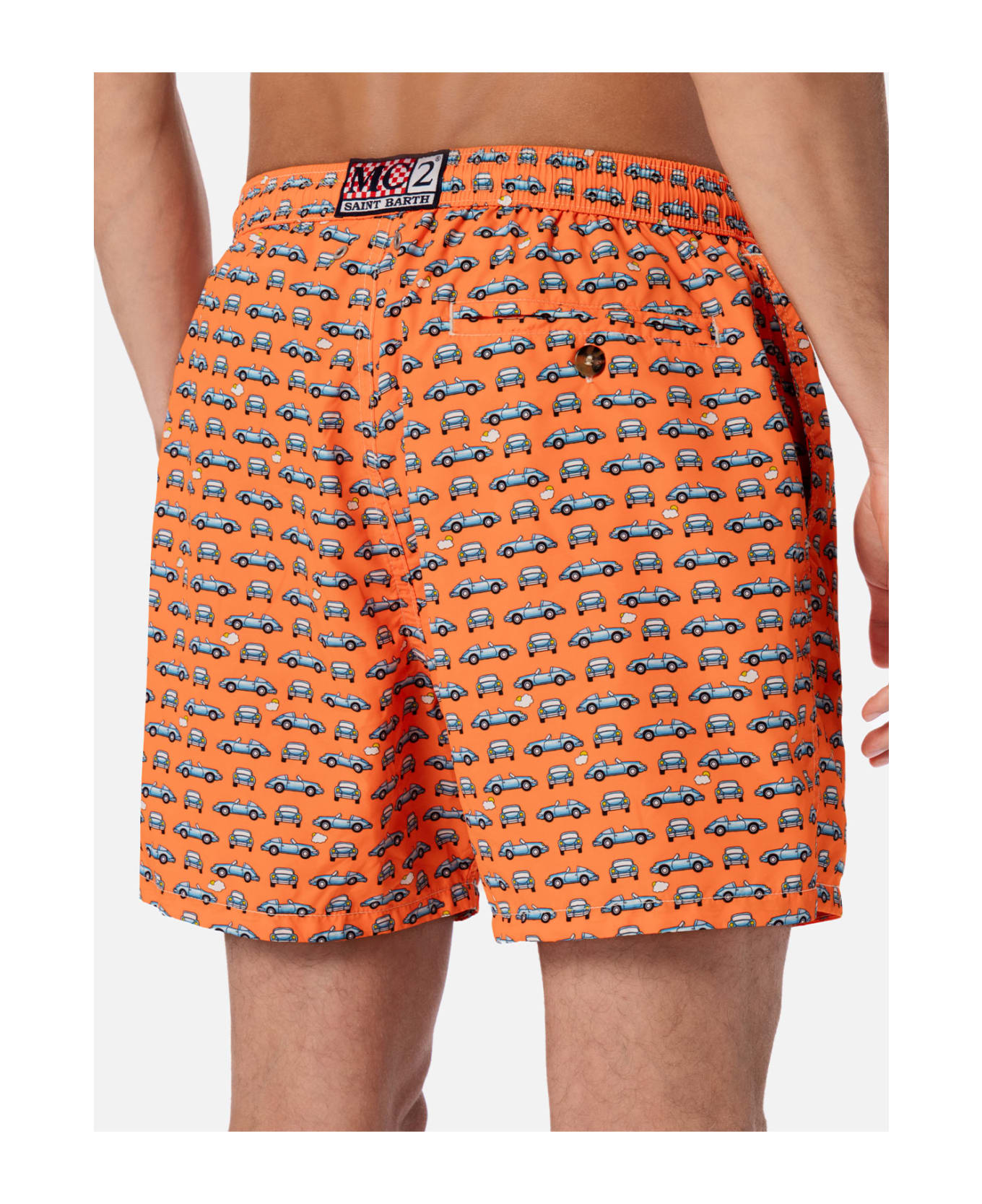 MC2 Saint Barth Man Lightweight Fabric Swim-shorts Lighting Micro Fantasy With Cars Print - FLUO