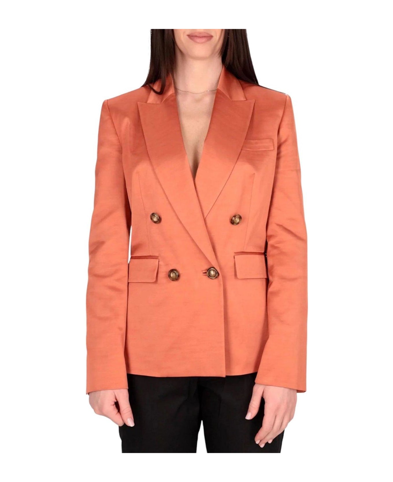 Pinko Long-sleeved Double Breasted Jacket - Burnt