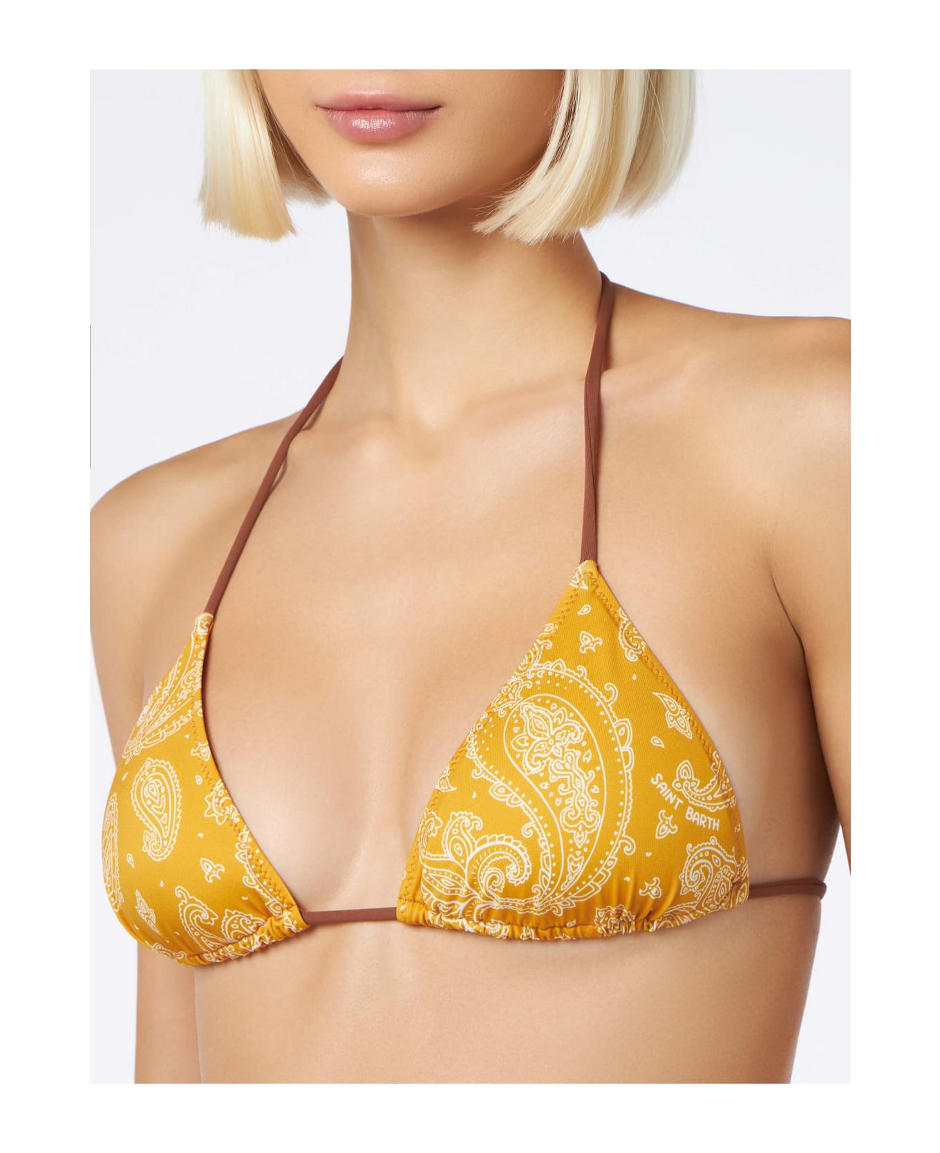 MC2 Saint Barth Woman Triangle Top Swimsuit With Paisley Print - YELLOW