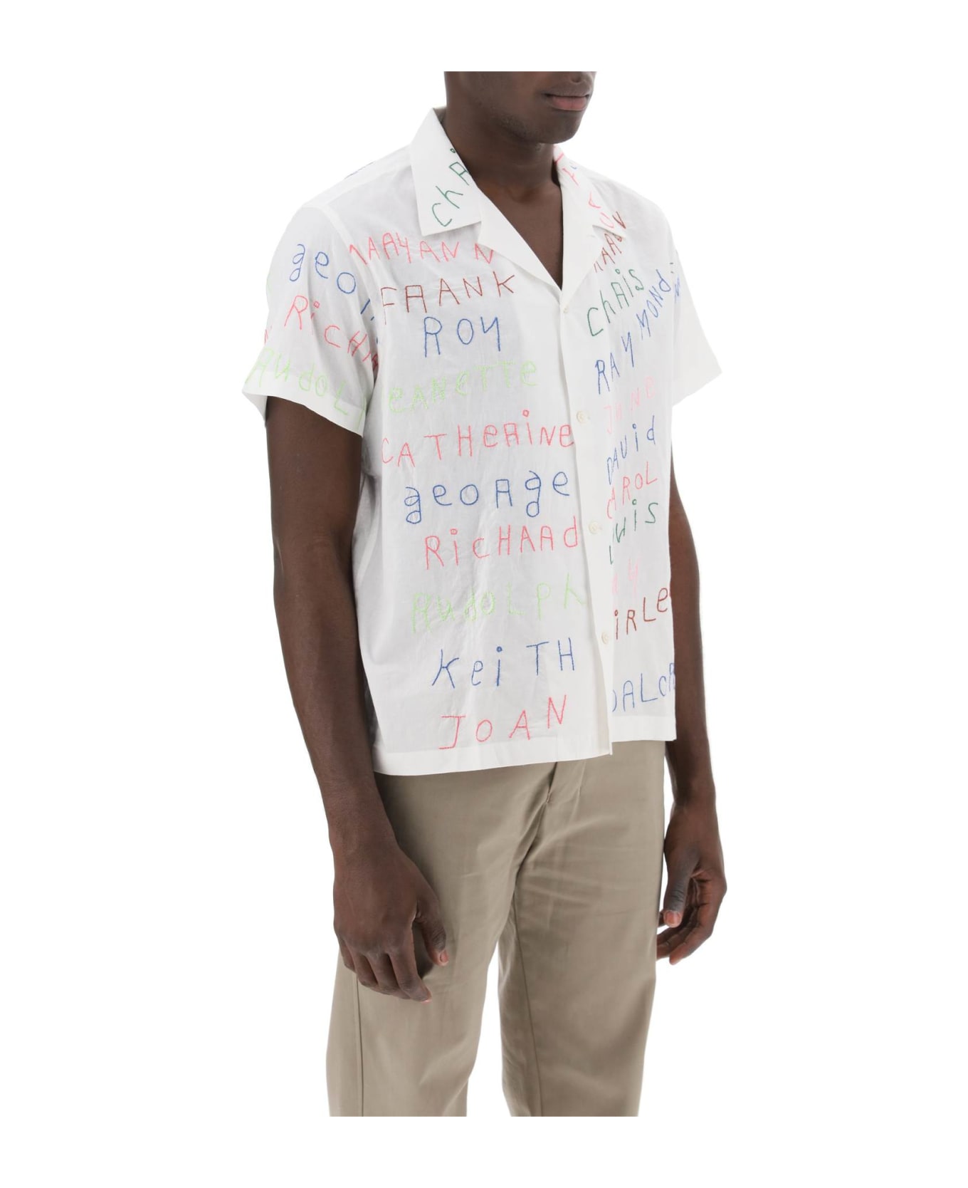 Bode Familial Bowling Shirt With Lettering Embroideries - WHITE MULTI (White)