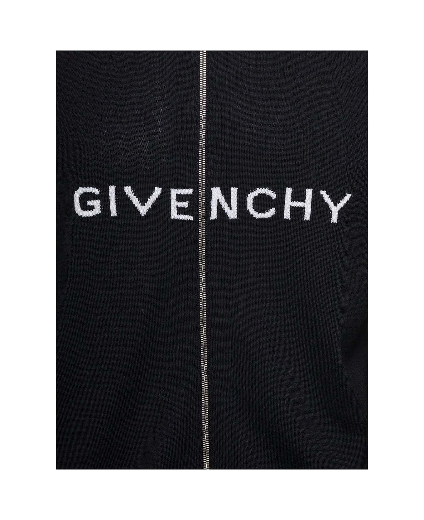 Givenchy Logo Embroidered Zipped Hoodie - Black