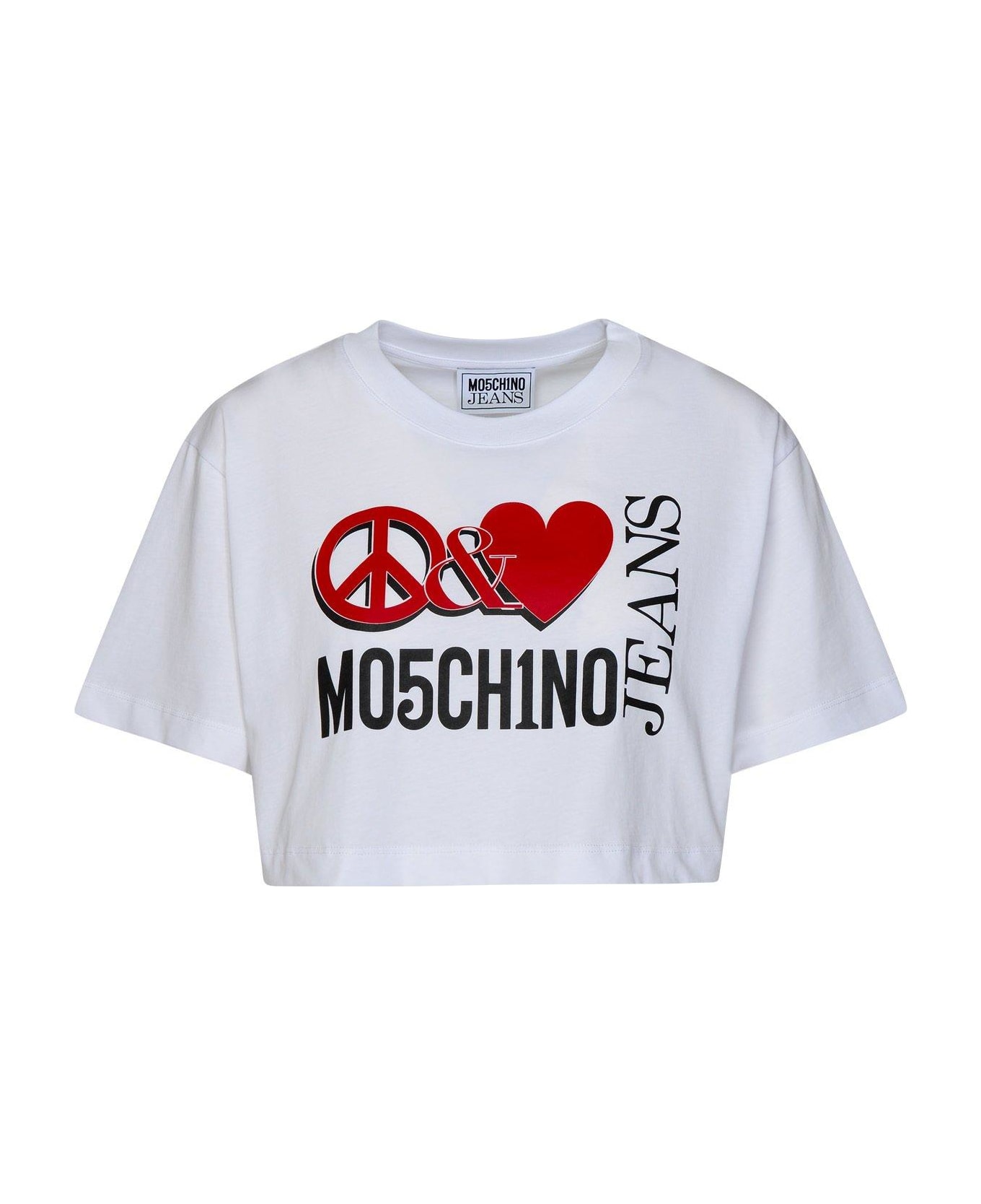 M05CH1N0 Jeans Jeans Logo Printed Cropped T-shirt - White