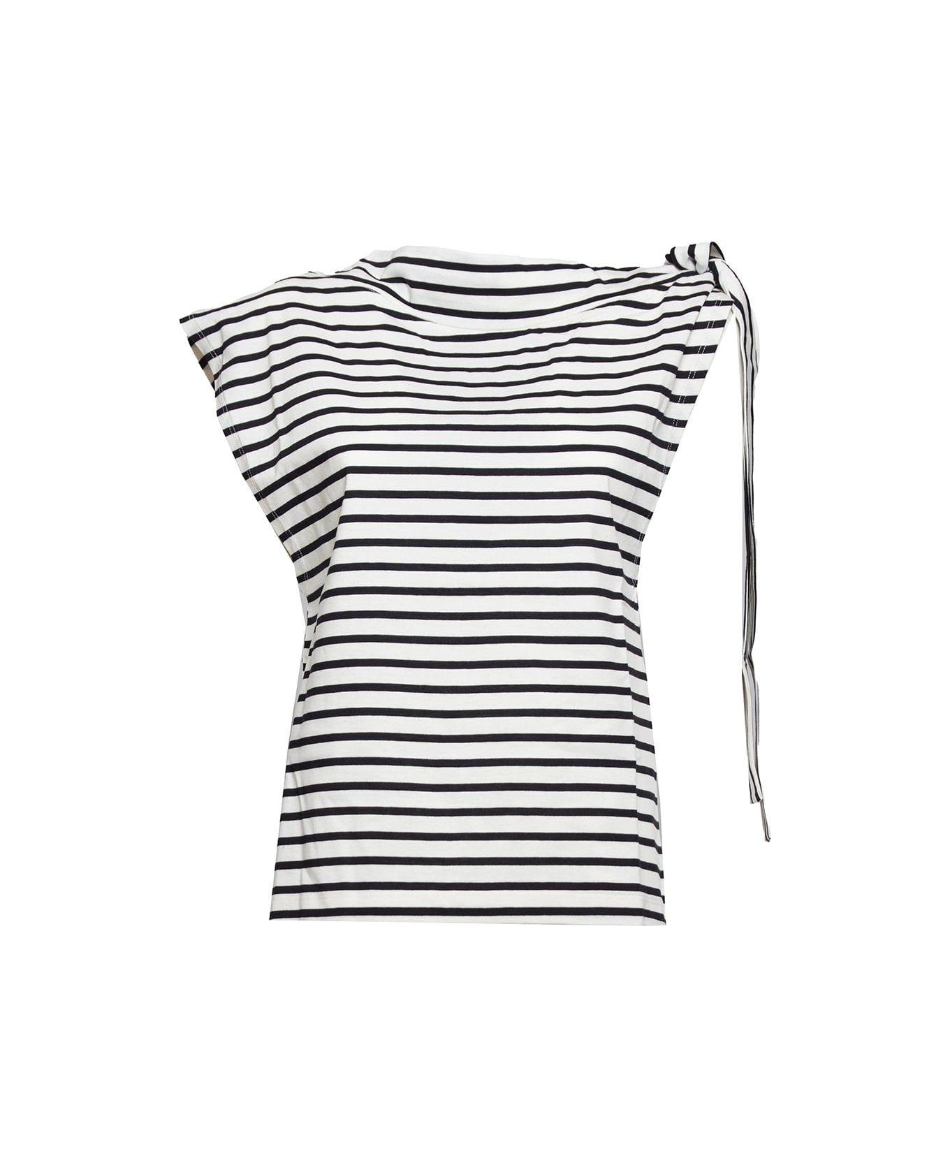 MSGM Bow-detailed Striped Sleeveless Top - Black トップス