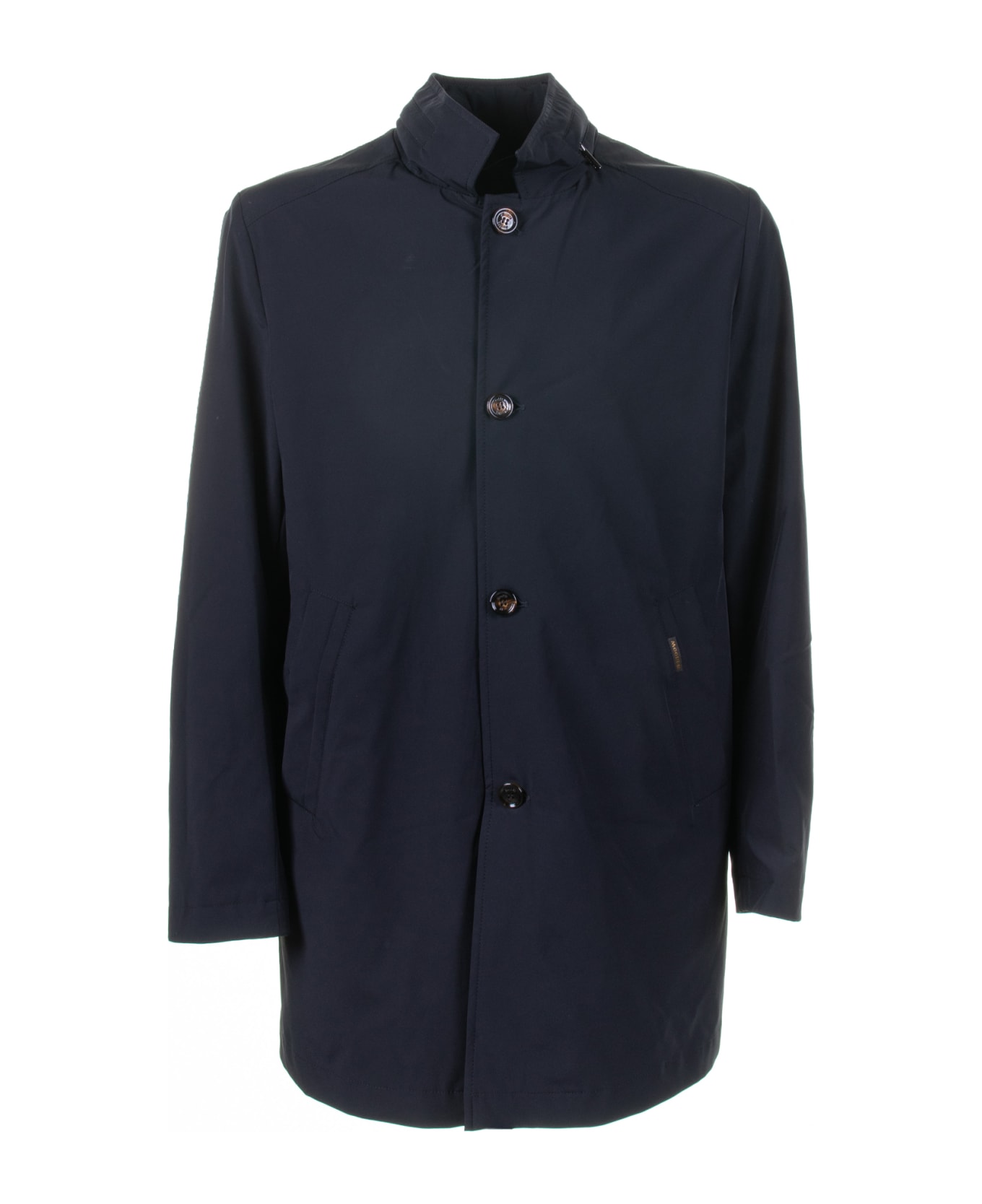 Moorer Long Navy Blue Trench Coat With Buttons - DARK BLU